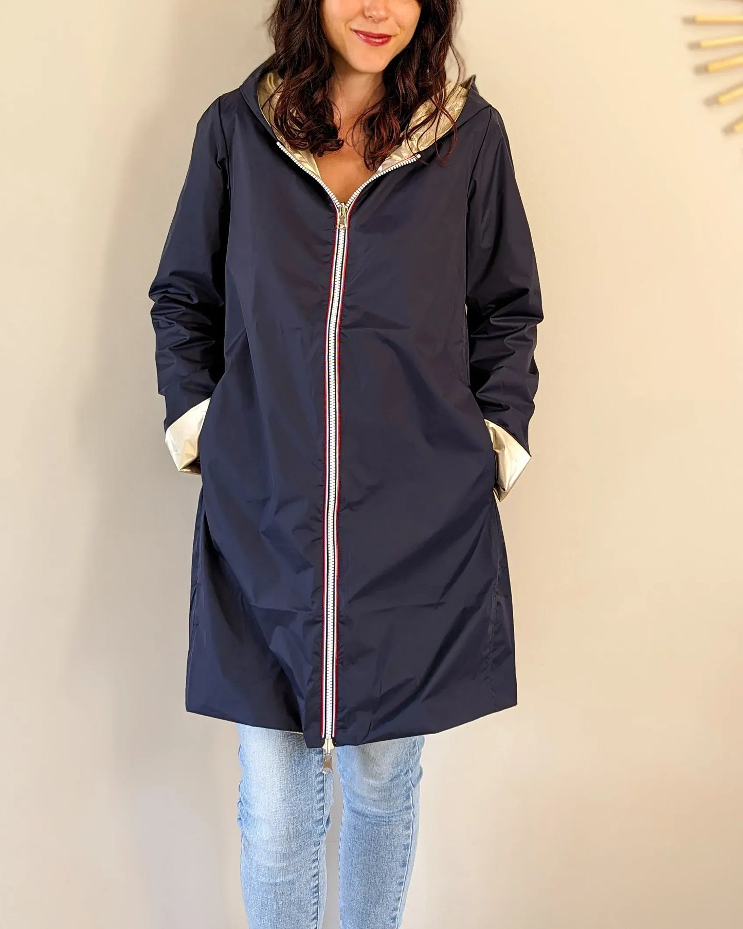 Imperméable réversible Laura Jo marine/dorée - Elena longue