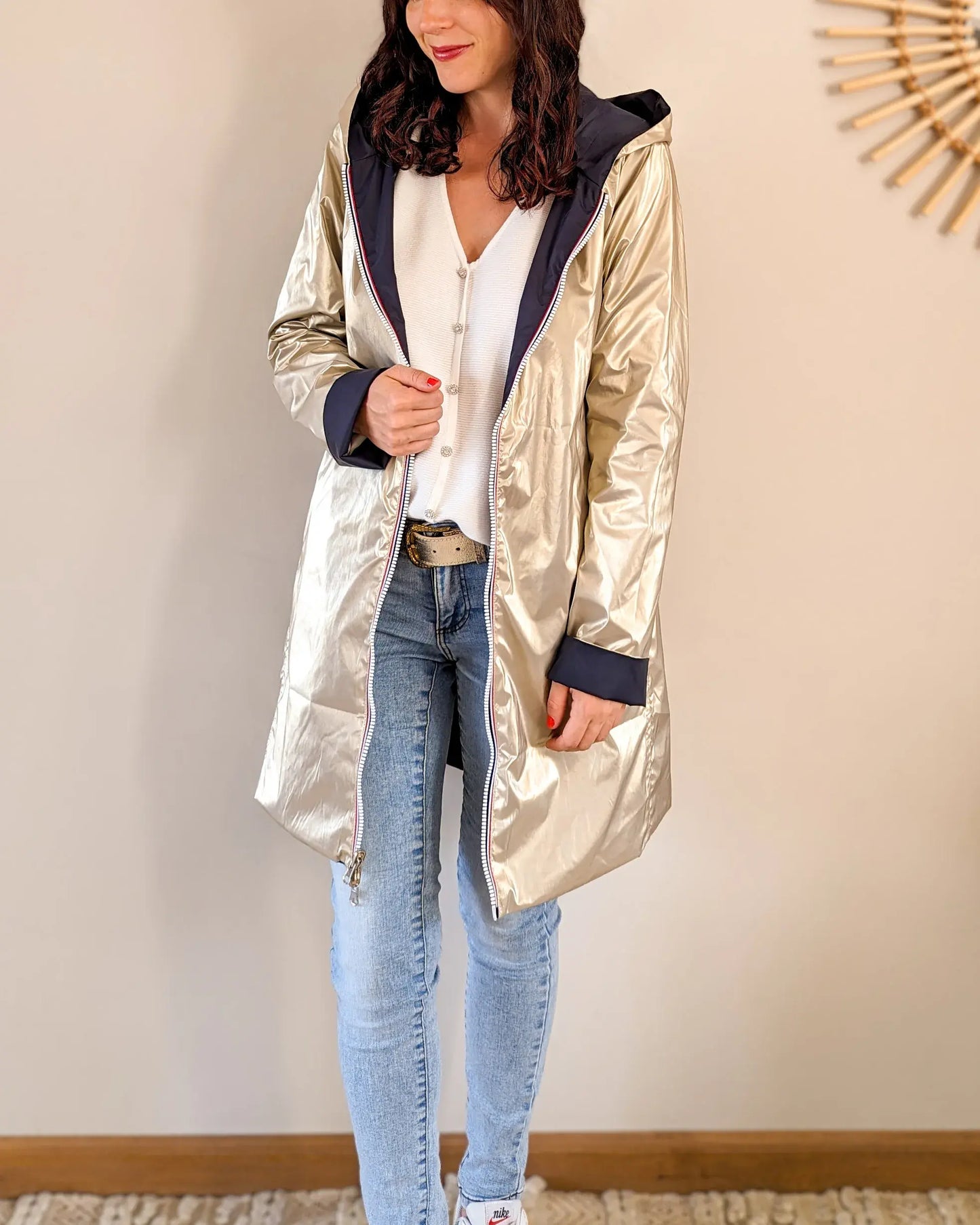 Imperméable réversible Laura Jo marine/dorée - Elena longue