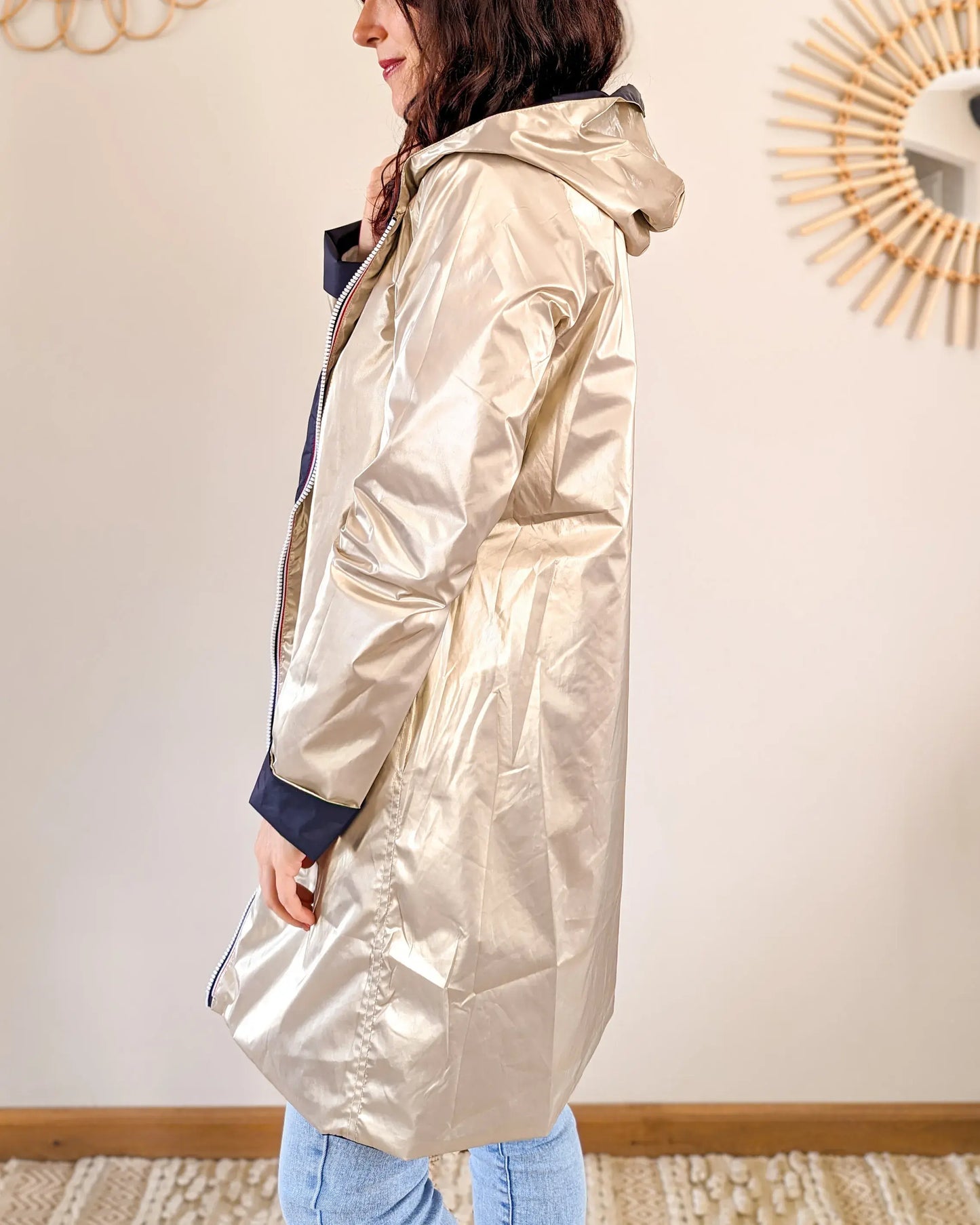 Imperméable réversible Laura Jo marine/dorée - Elena longue