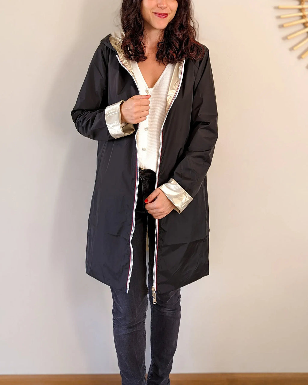 Imperméable réversible Laura Jo noire/dorée - Elena longue - DÉSTOCKAGE taille S, XL et 48