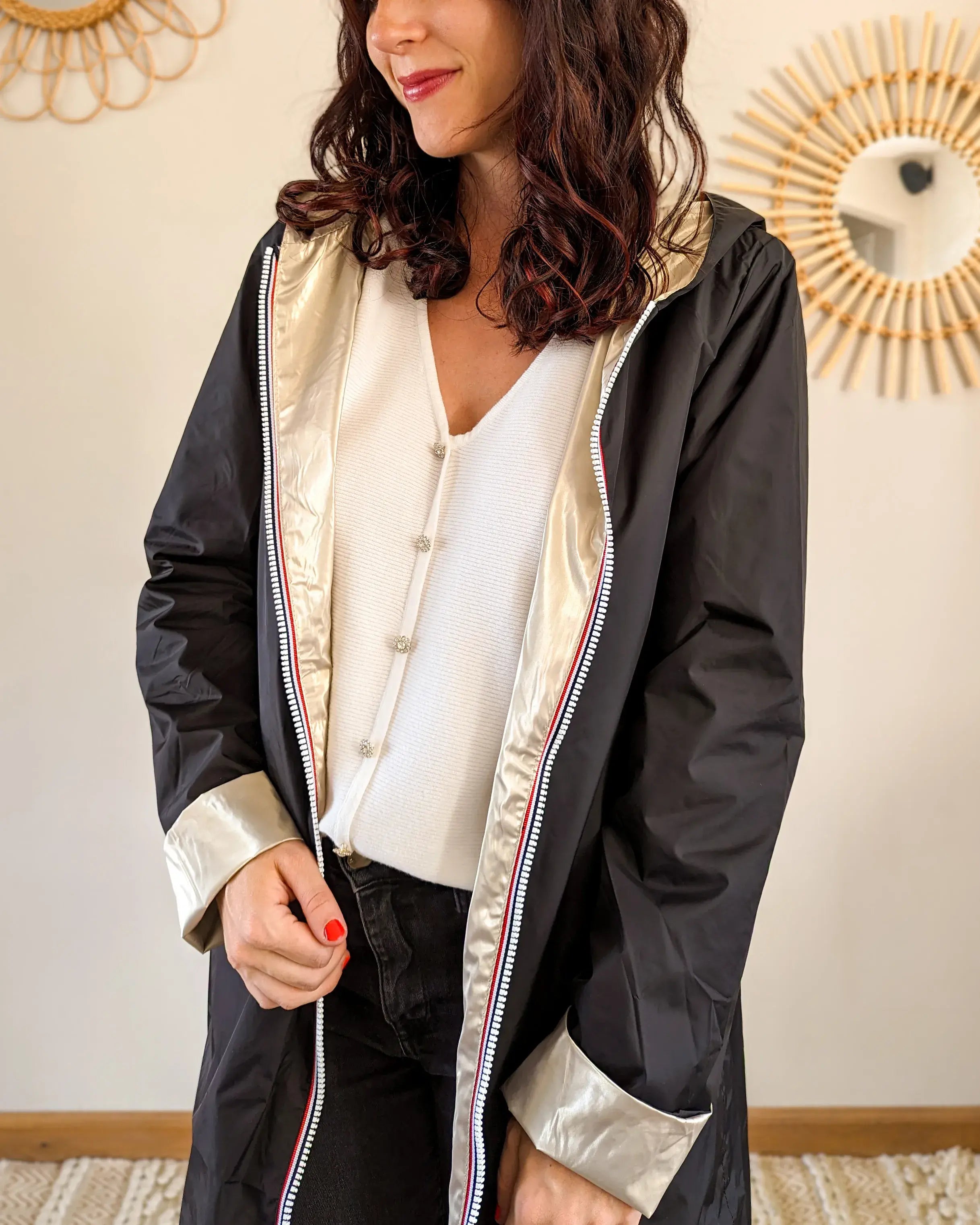Imperméable réversible Laura Jo noire/dorée - Elena longue - DÉSTOCKAGE taille S, XL et 48