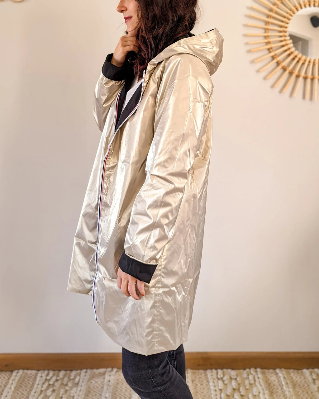 Imperméable réversible Laura Jo noire/dorée - Elena longue - DÉSTOCKAGE taille S, XL et 48