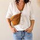 Sac banane en cuir velours - Hunter camel