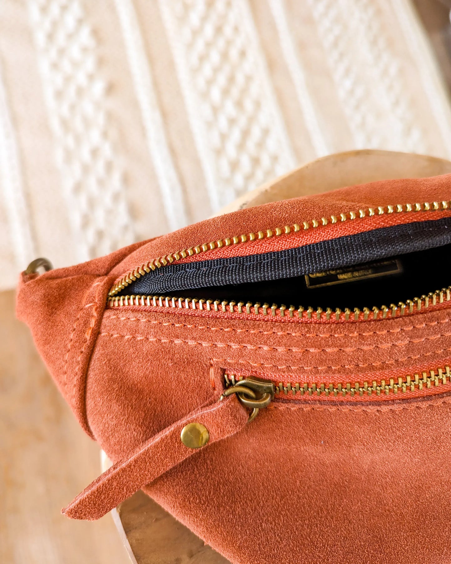 Sac banane en cuir velours - Hunter terracotta