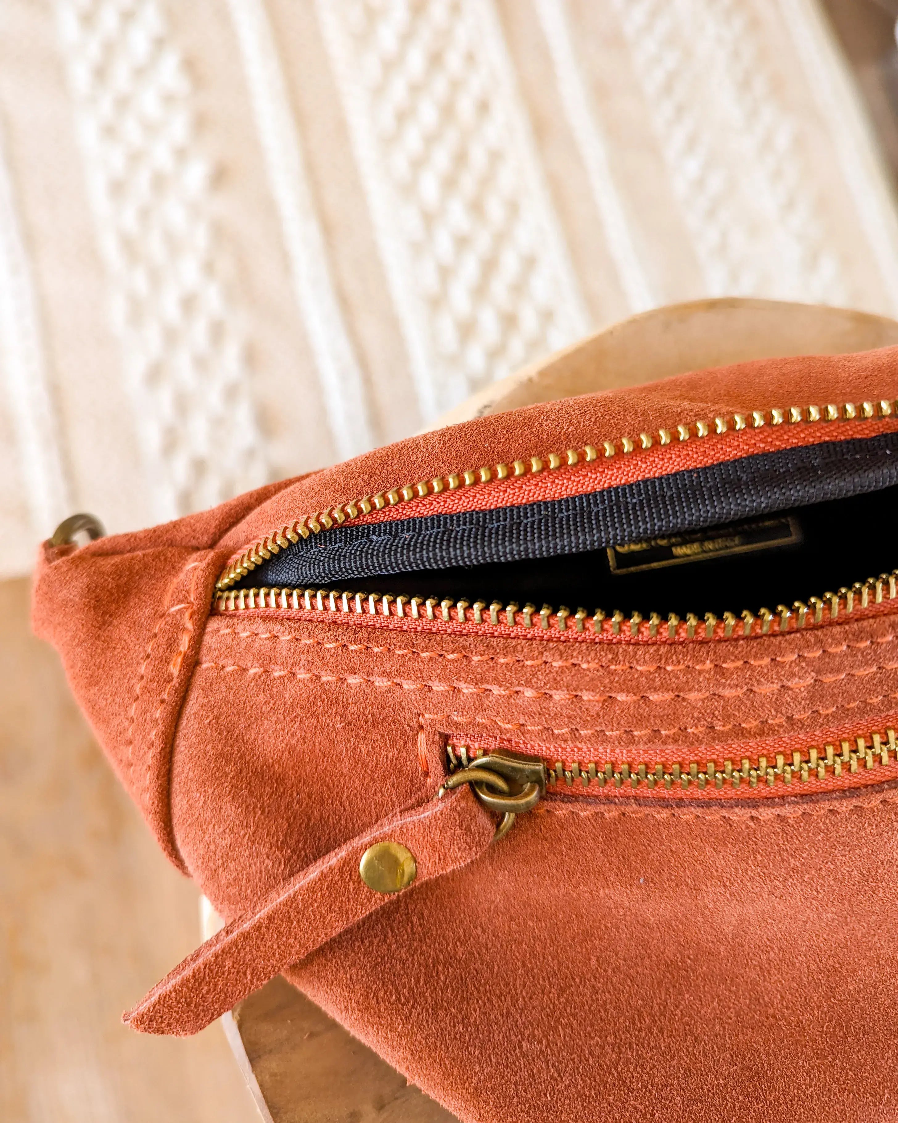 Sac banane en cuir velours - Hunter terracotta