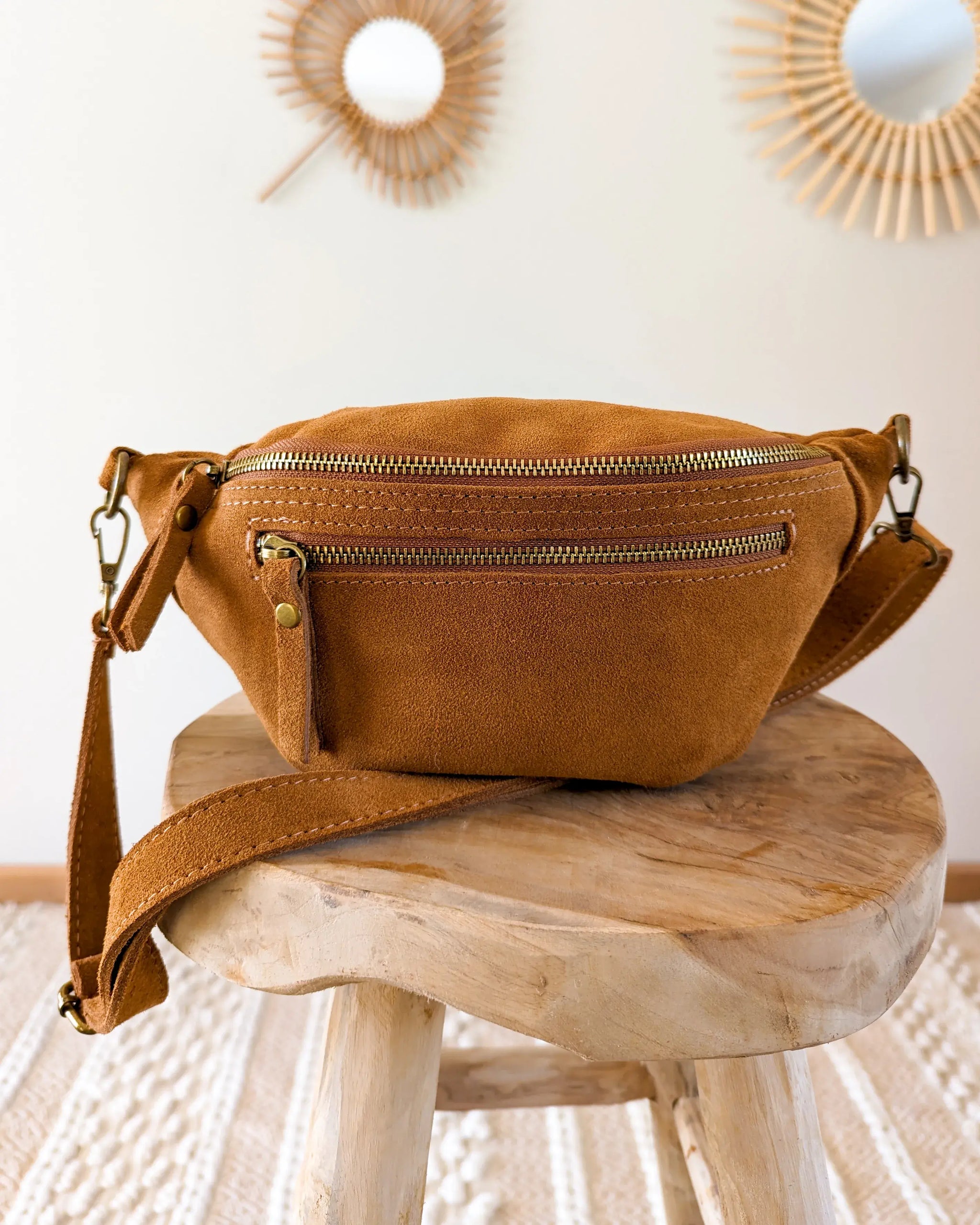 Sac banane en cuir velours - Hunter camel – Garochic