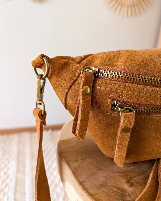 Sac banane en cuir velours - Hunter camel