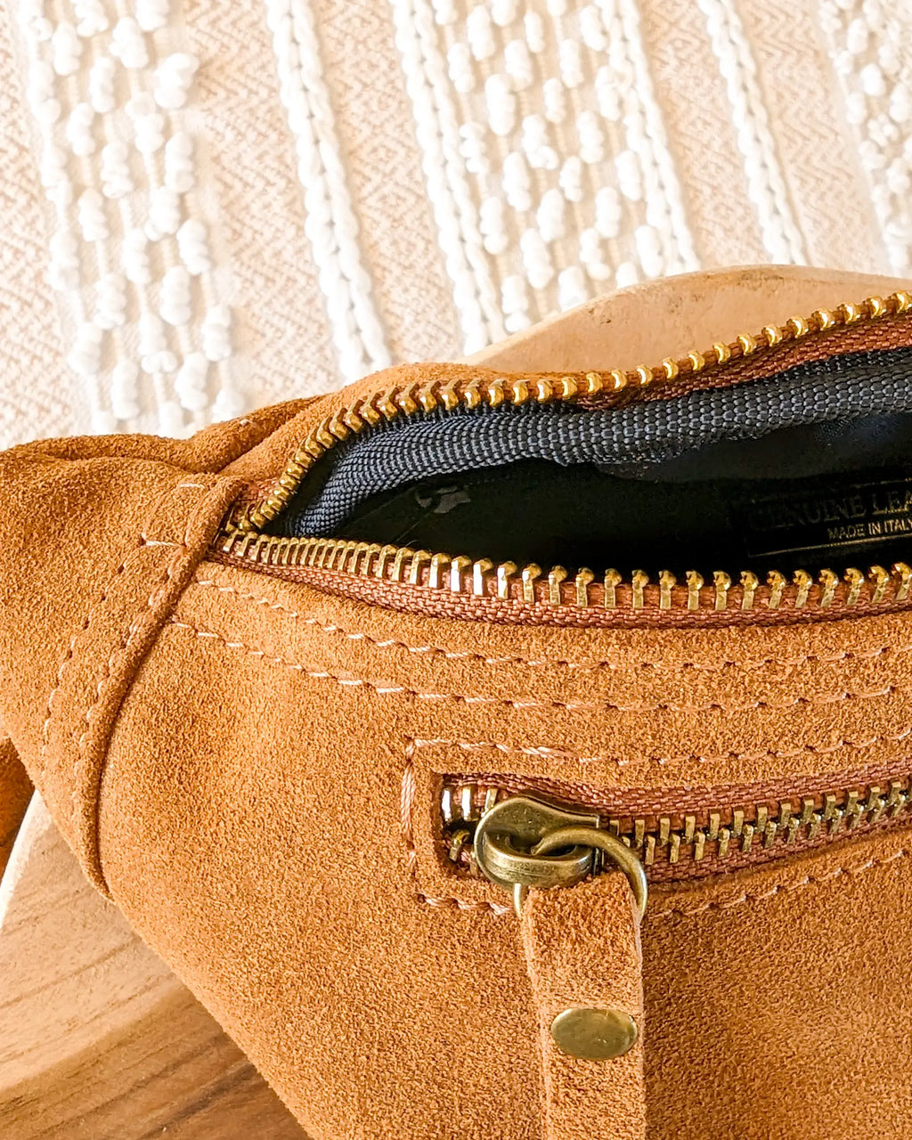 Sac banane en cuir velours - Hunter camel