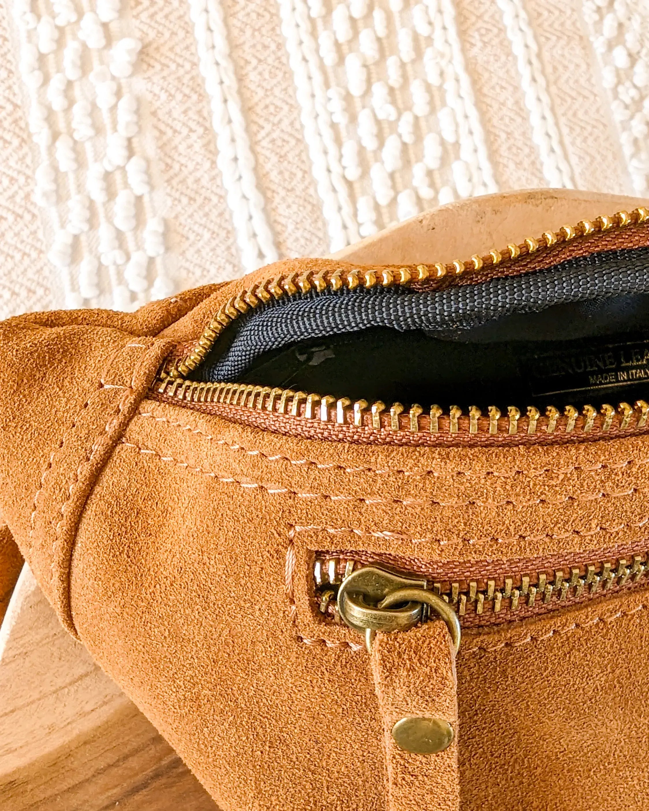Sac banane en cuir velours - Hunter camel