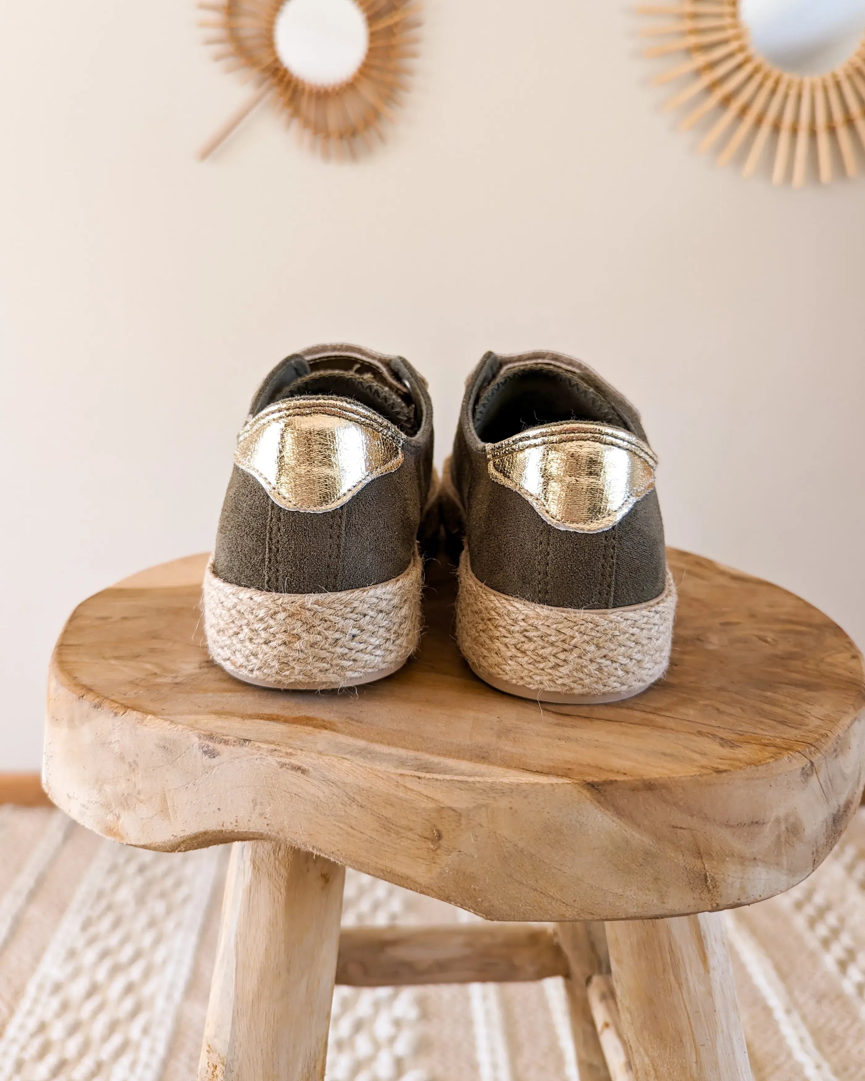 Baskets effet daim kaki/dorées - Zoé
