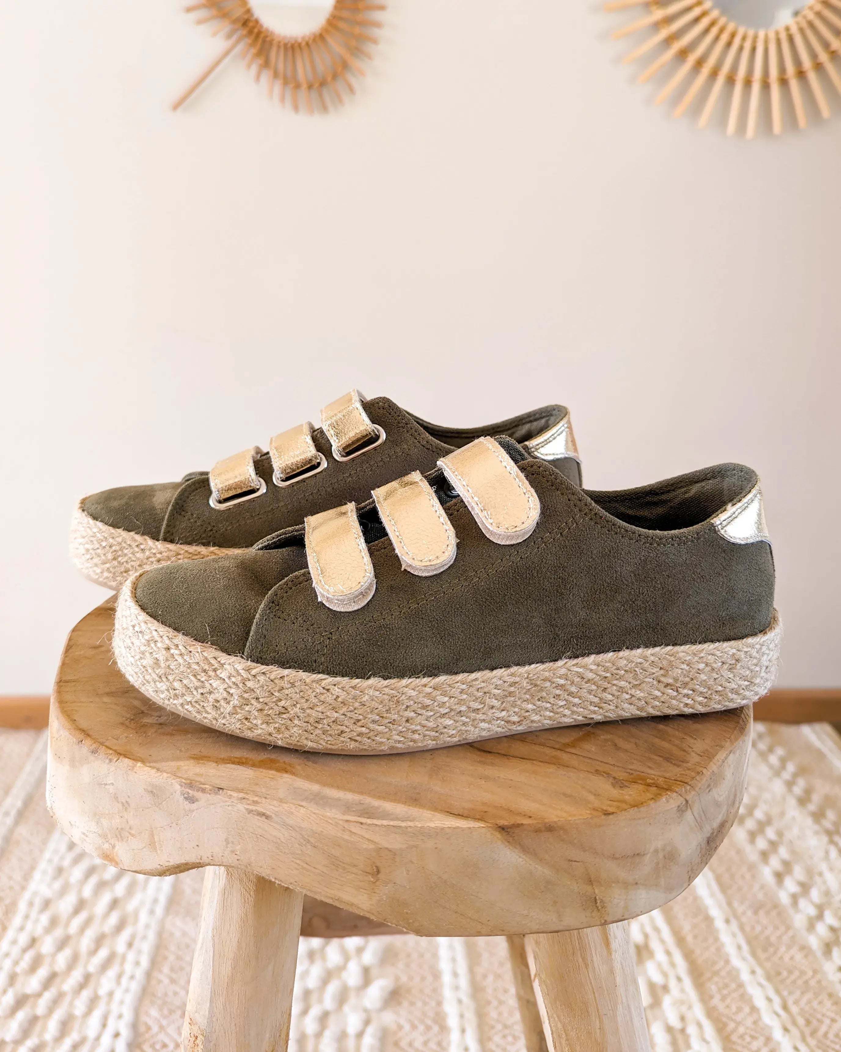 Baskets effet daim kaki/dorées - Zoé