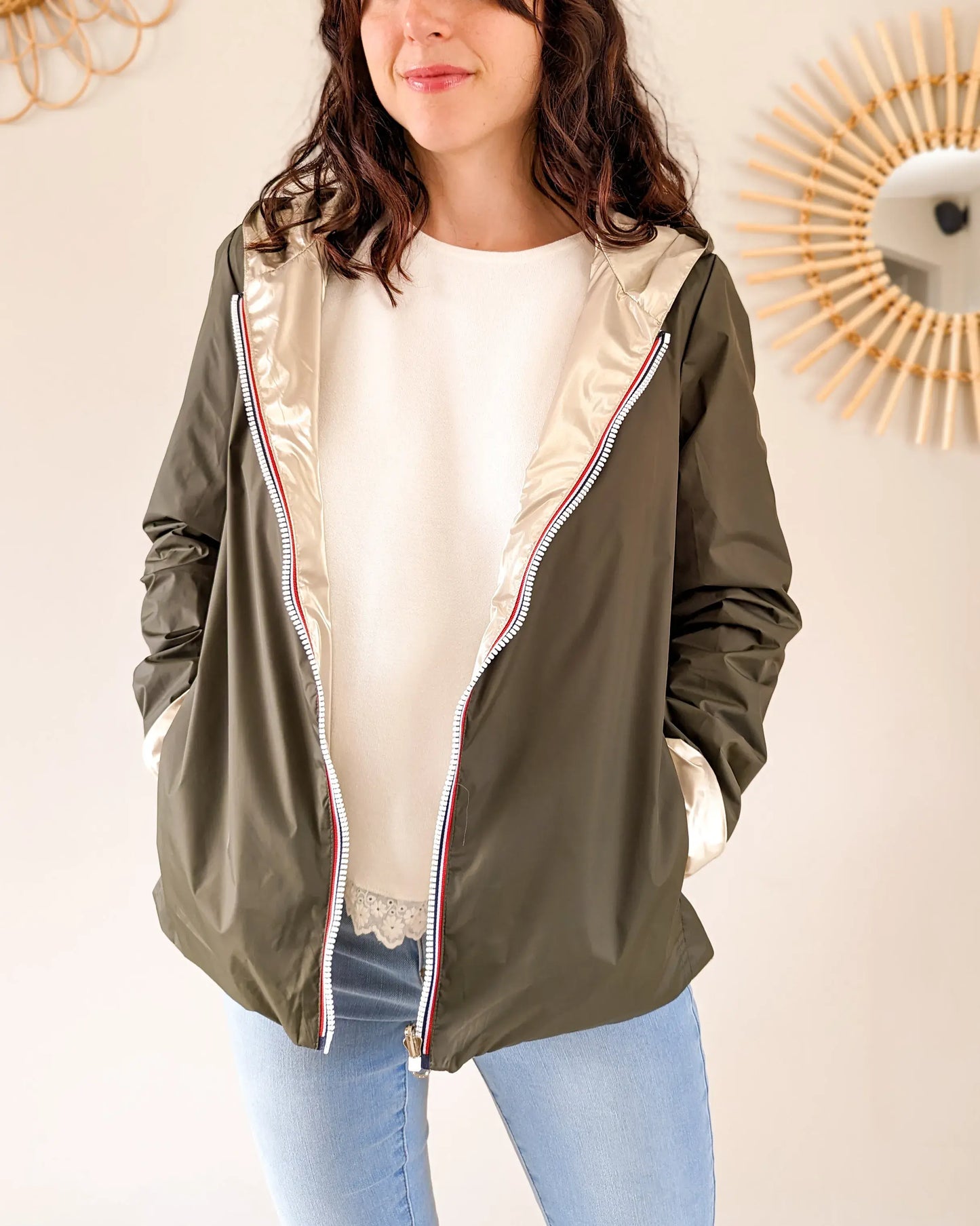Imperméable réversible Laura Jo kaki/dorée - Elena courte