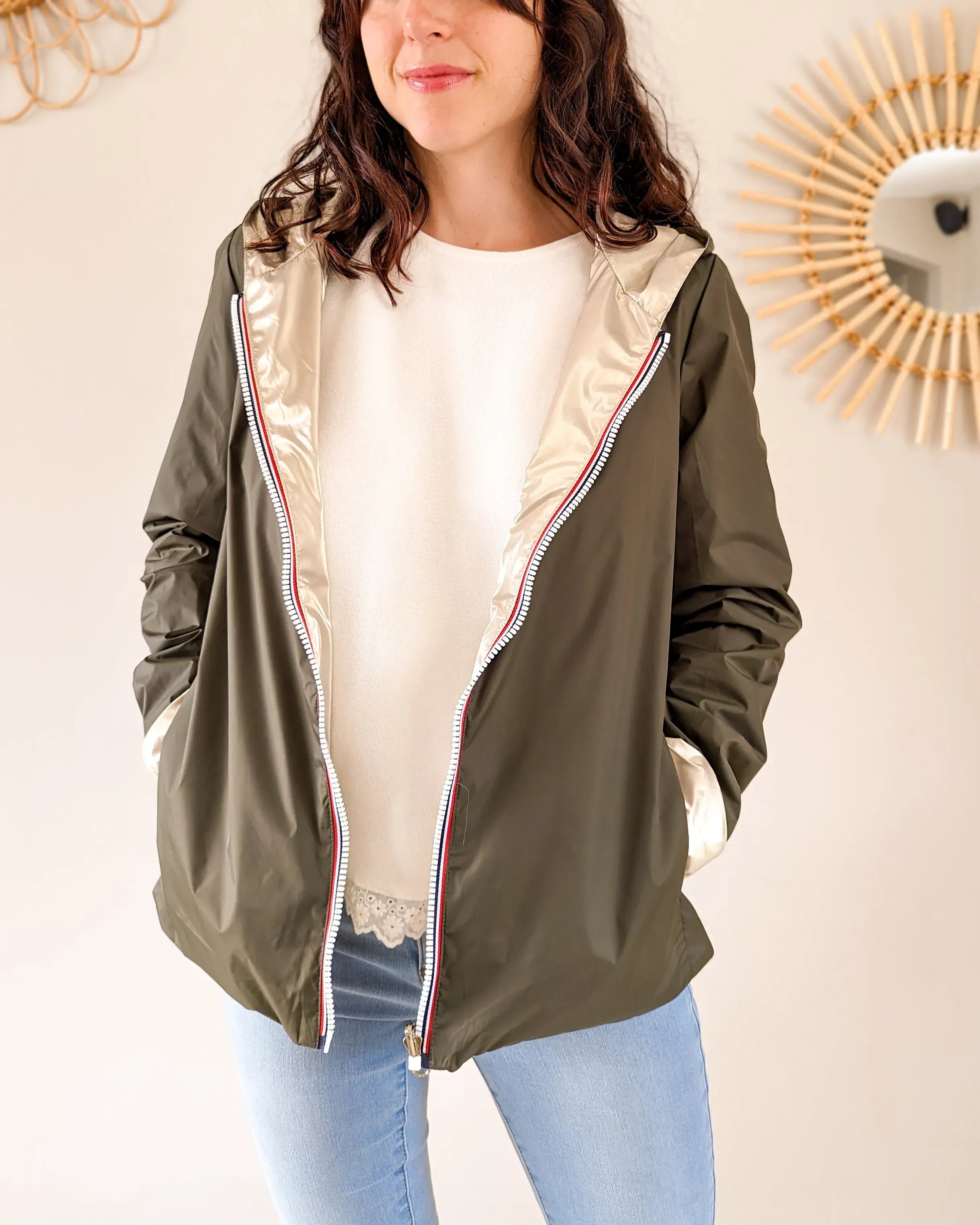 Imperméable réversible Laura Jo kaki/dorée - Elena courte - DÉSTOCKAGE taille XL
