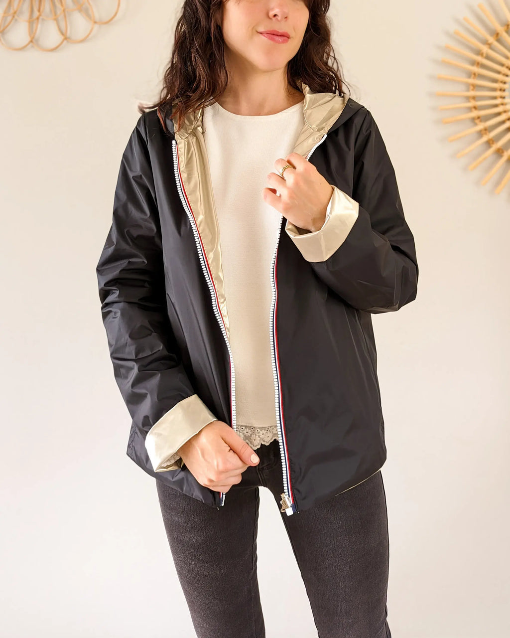 Imperméable réversible Laura Jo noire/dorée - Elena courte - DÉSTOCKAGE taille M, L, XL et 46
