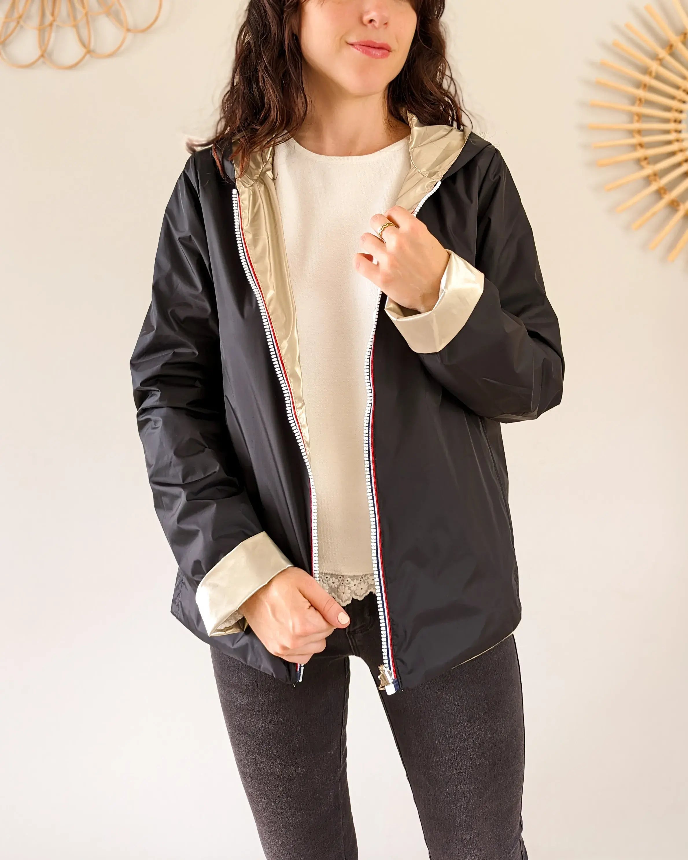 Imperméable réversible Laura Jo noire/dorée - Elena courte - DÉSTOCKAGE taille M, L, XL et 46