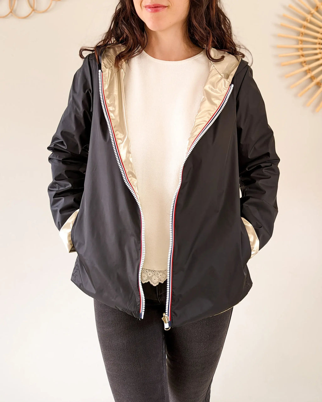 Imperméable réversible Laura Jo noire/dorée - Elena courte - DÉSTOCKAGE taille M, L, XL et 46