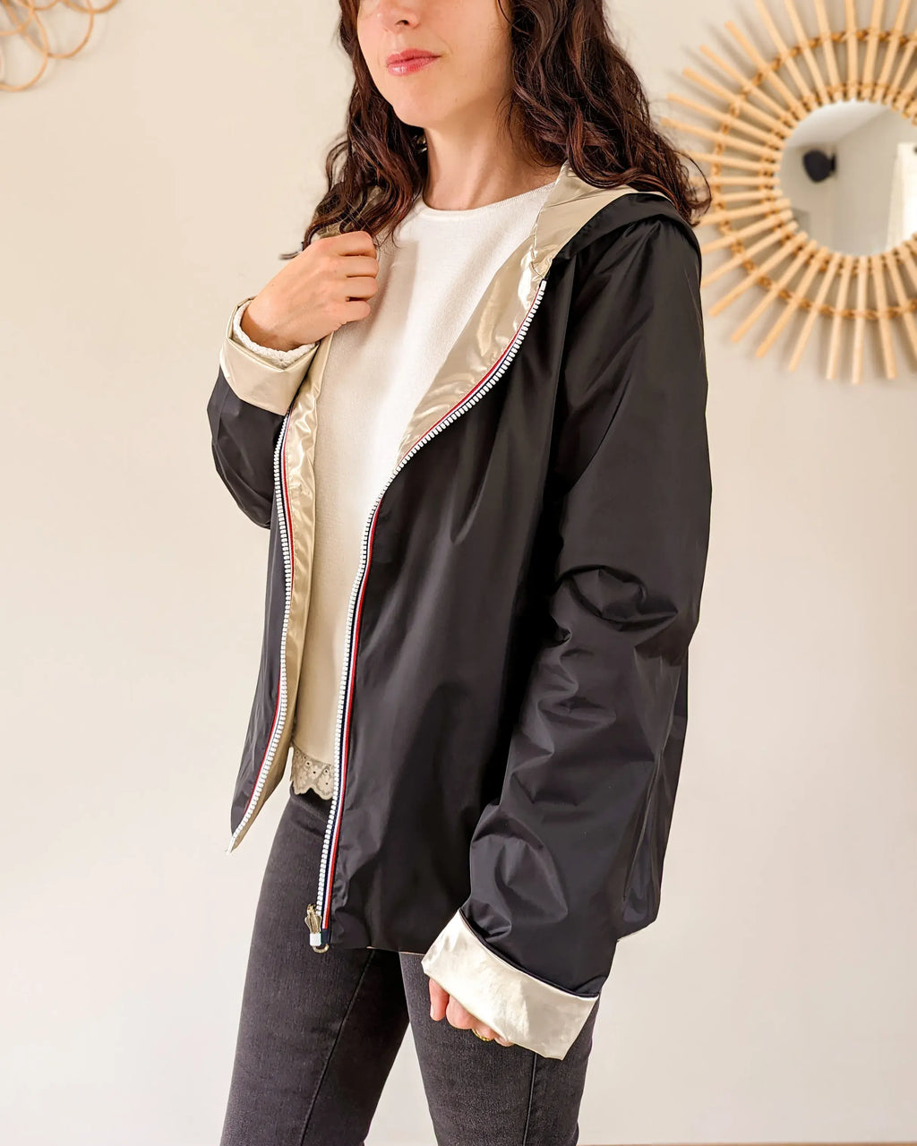 Imperméable réversible Laura Jo noire/dorée - Elena courte - DÉSTOCKAGE taille M, L, XL et 46