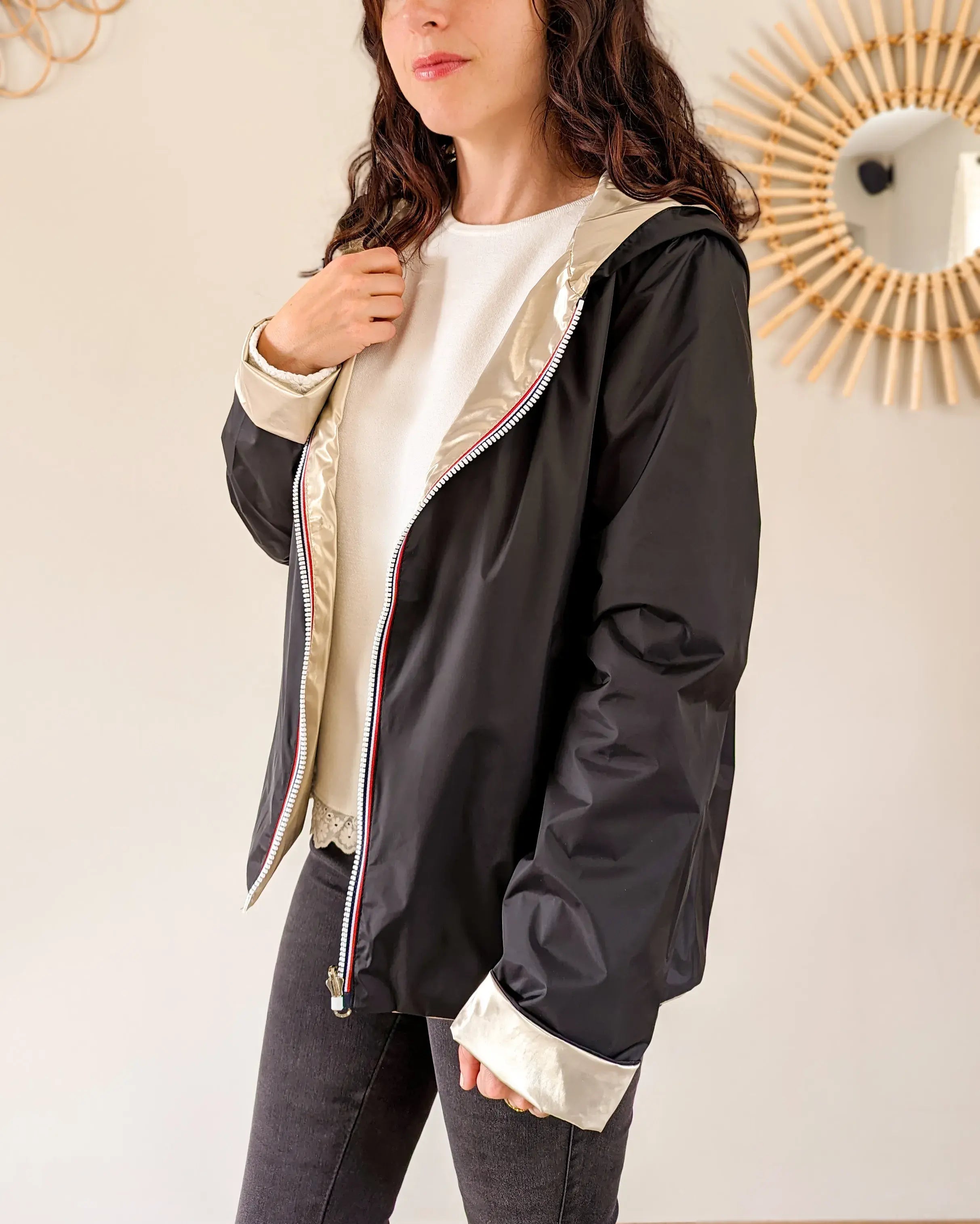 Imperméable réversible Laura Jo noire/dorée - Elena courte - DÉSTOCKAGE taille M, L, XL et 46