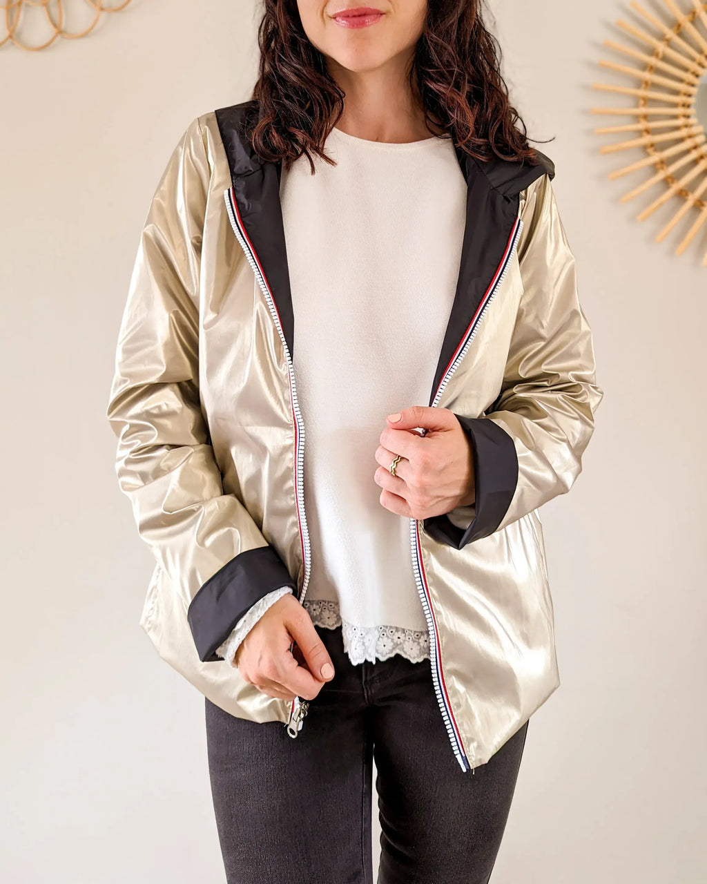 Imperméable réversible Laura Jo noire/dorée - Elena courte - DÉSTOCKAGE taille M, L, XL et 46