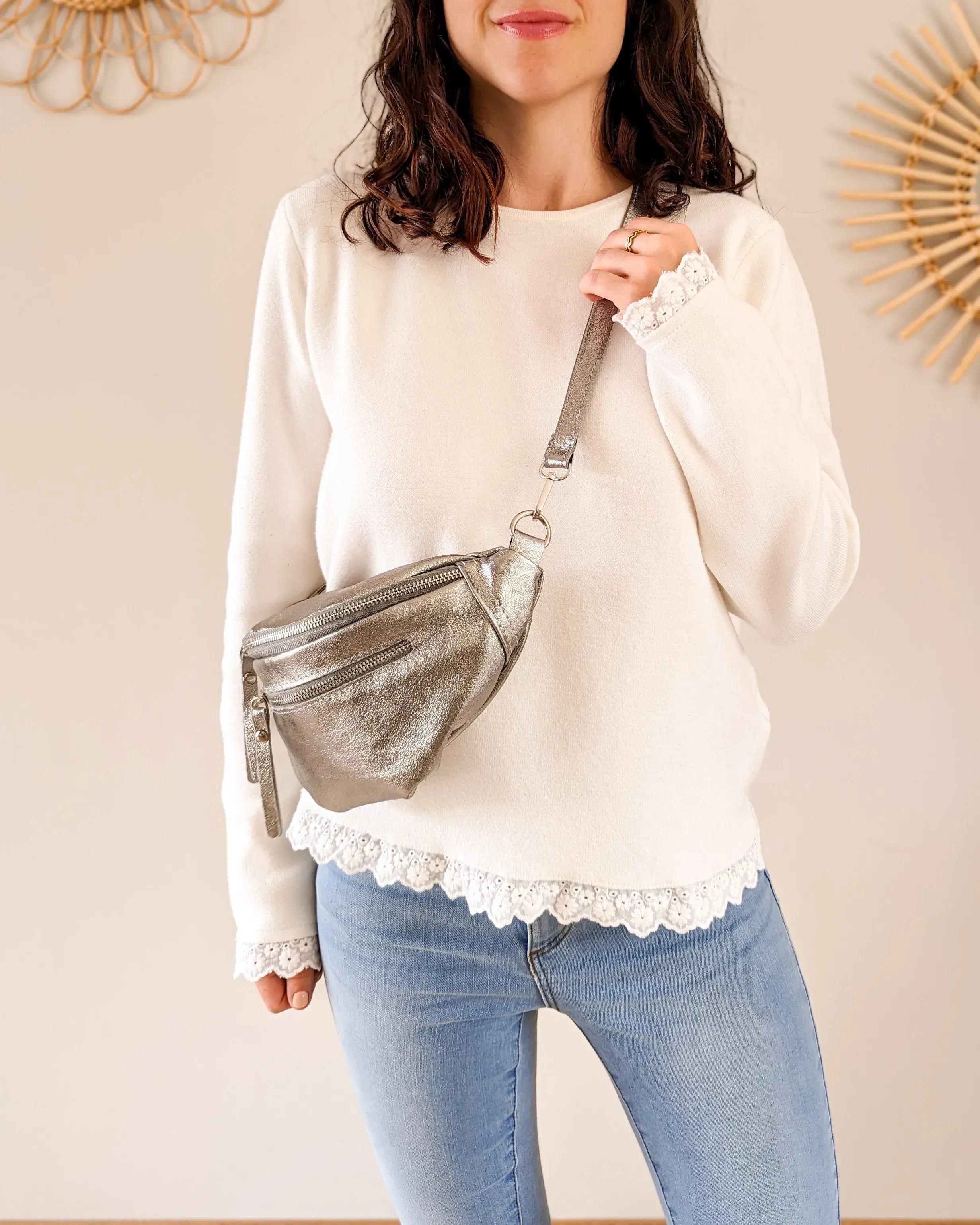 Sac banane en cuir - Chuck argenté