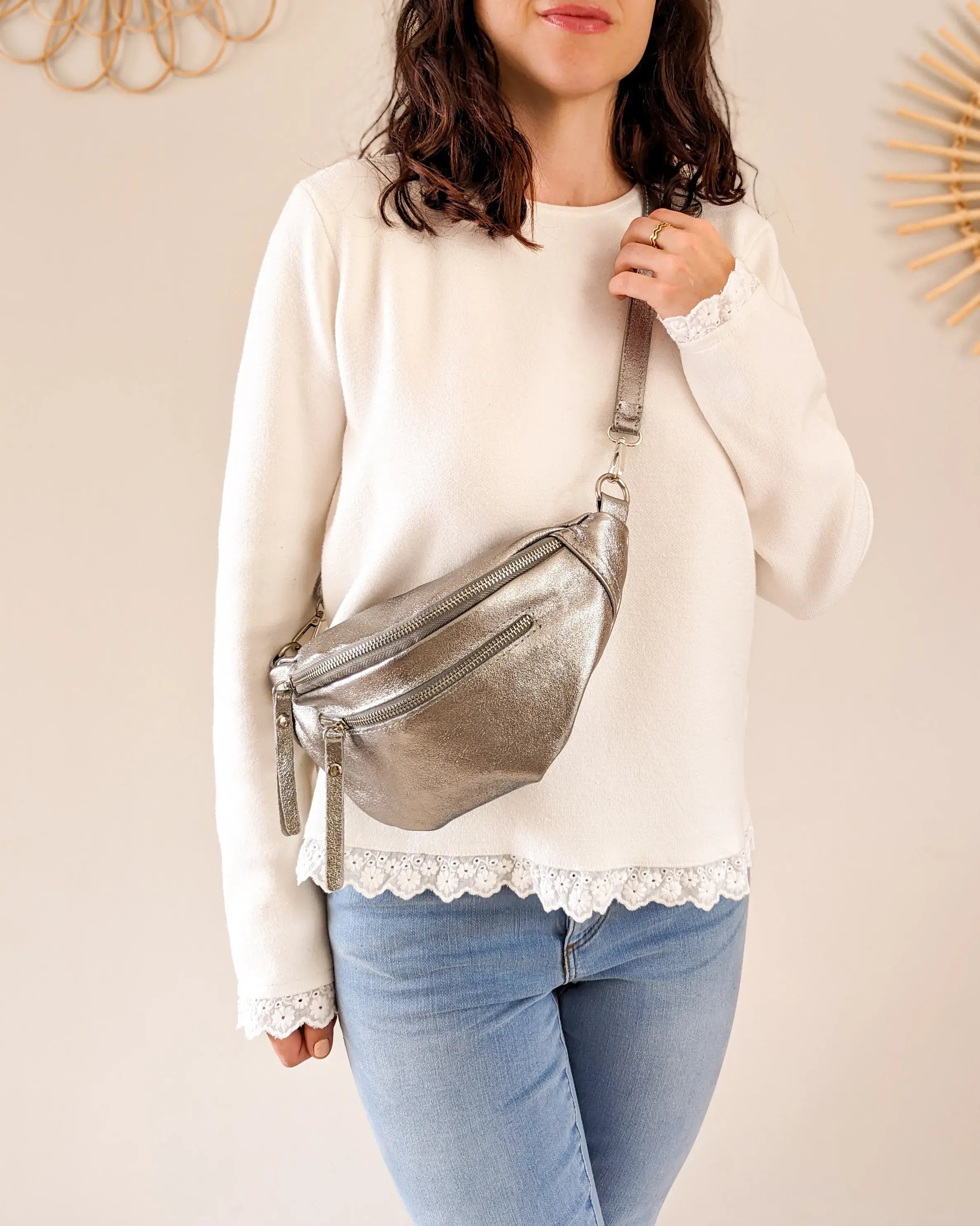 Sac banane en cuir - Chuck argenté