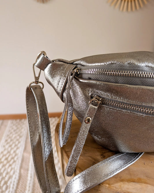 Sac banane en cuir - Chuck argenté