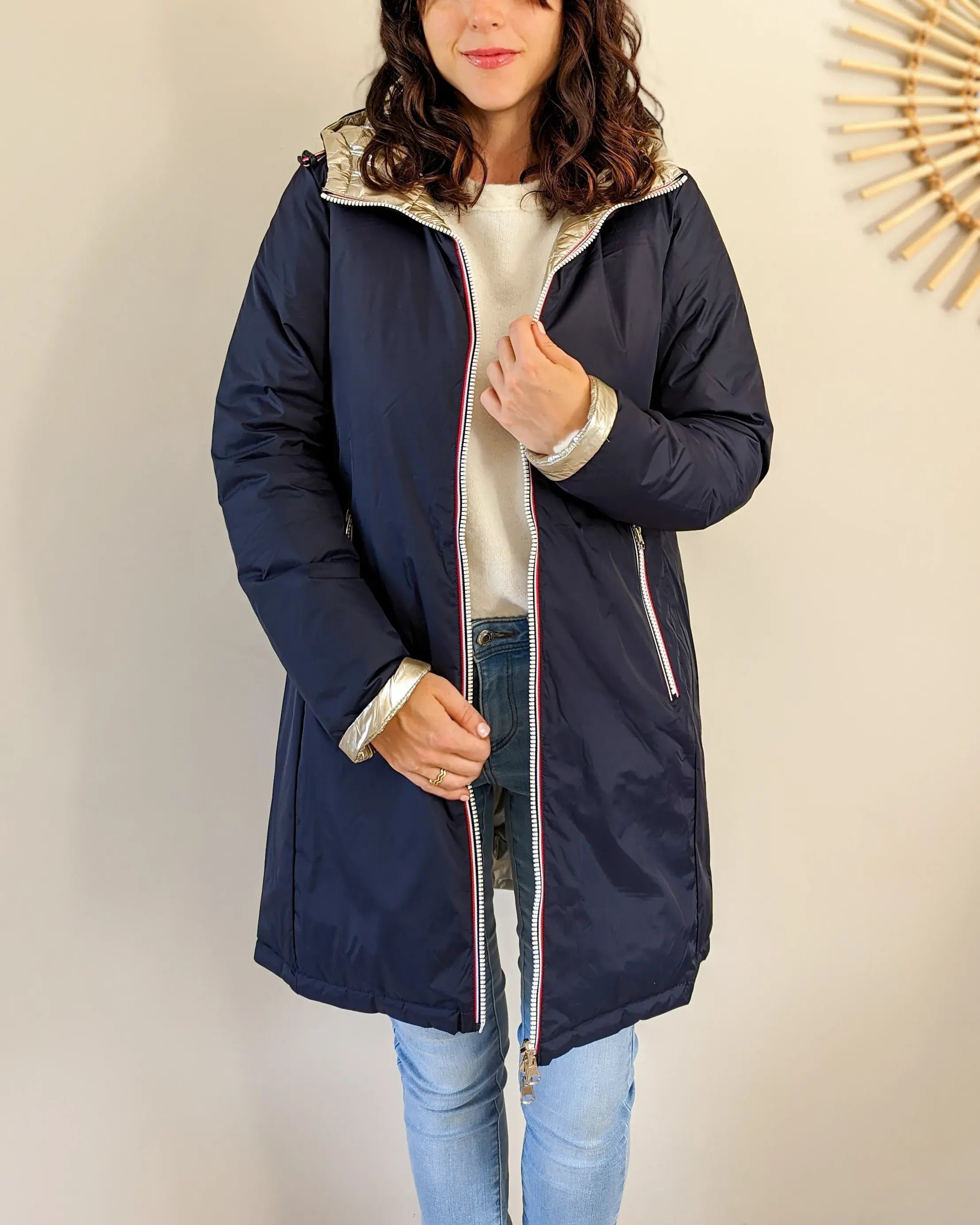 Doudoune réversible imperméable Laura Jo - Amélia marine/dorée longue - DÉSTOCKAGE taille L