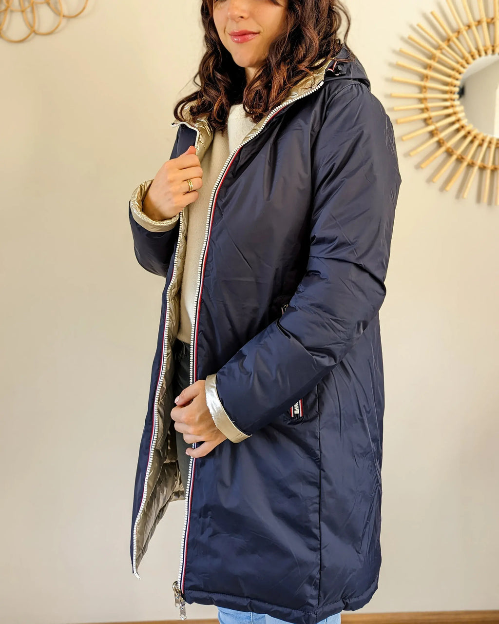Doudoune réversible imperméable Laura Jo - Amélia marine/dorée longue - DÉSTOCKAGE taille L