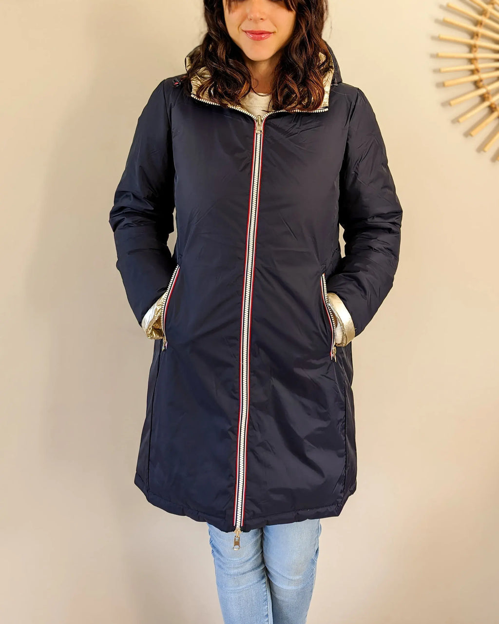 Doudoune réversible imperméable Laura Jo - Amélia marine/dorée longue - DÉSTOCKAGE taille L
