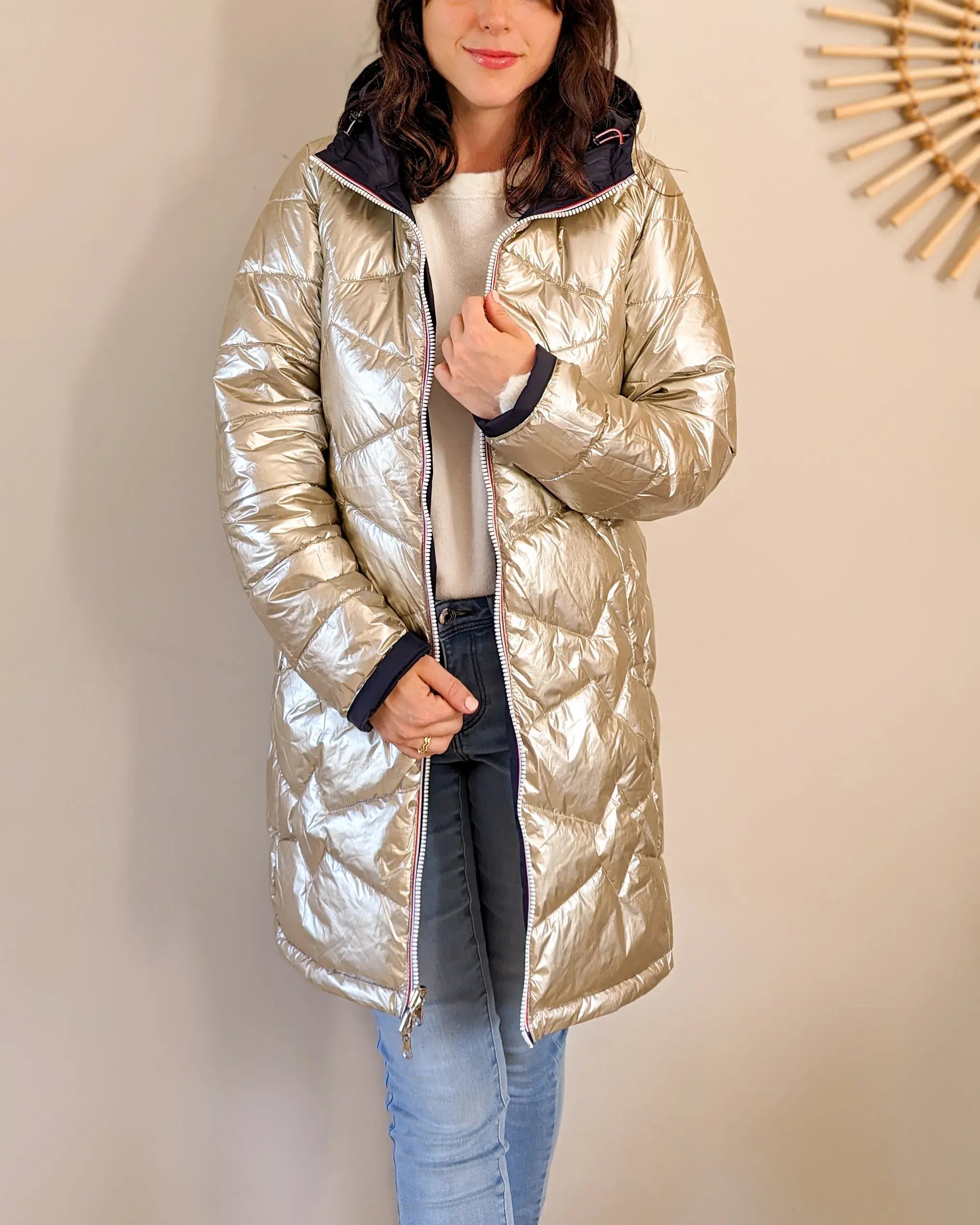 Doudoune réversible imperméable Laura Jo - Amélia marine/dorée longue - DÉSTOCKAGE taille L