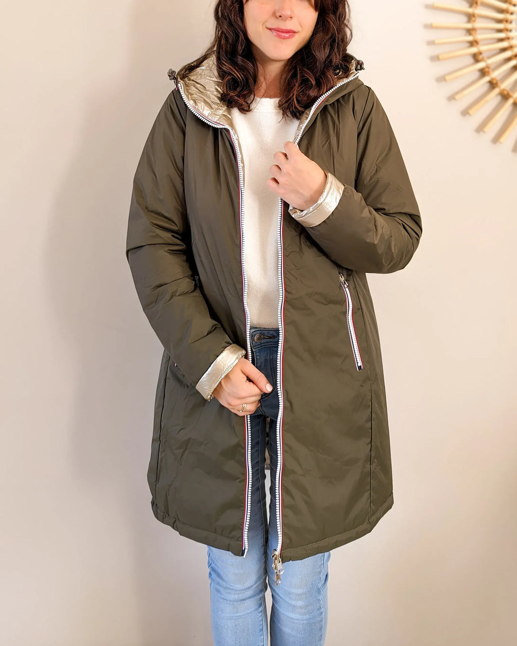 Doudoune réversible imperméable Laura Jo - Amélia kaki/dorée longue