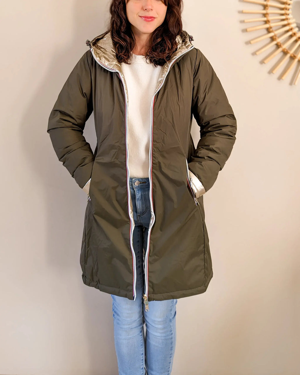 Doudoune réversible imperméable Laura Jo - Amélia kaki/dorée longue