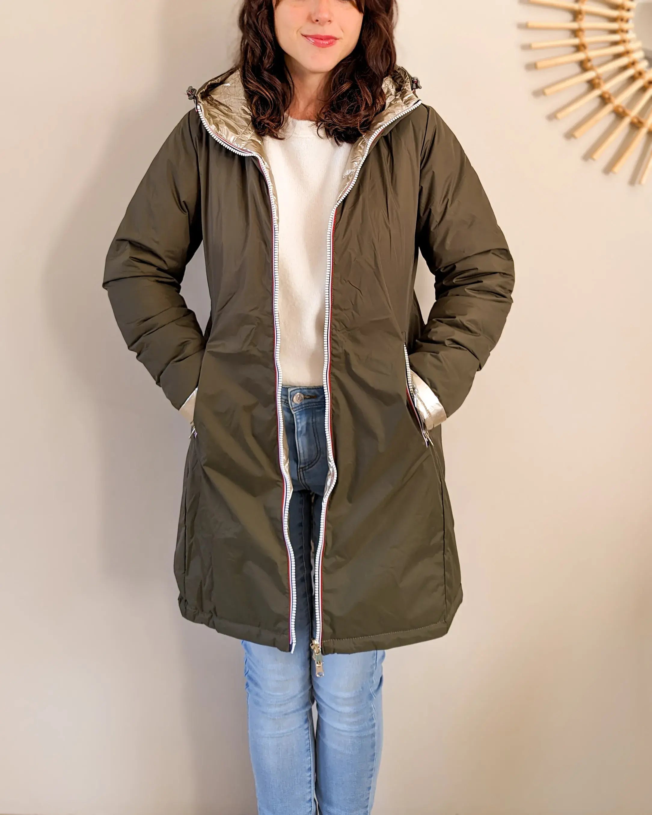 Doudoune réversible imperméable Laura Jo - Amélia kaki/dorée longue