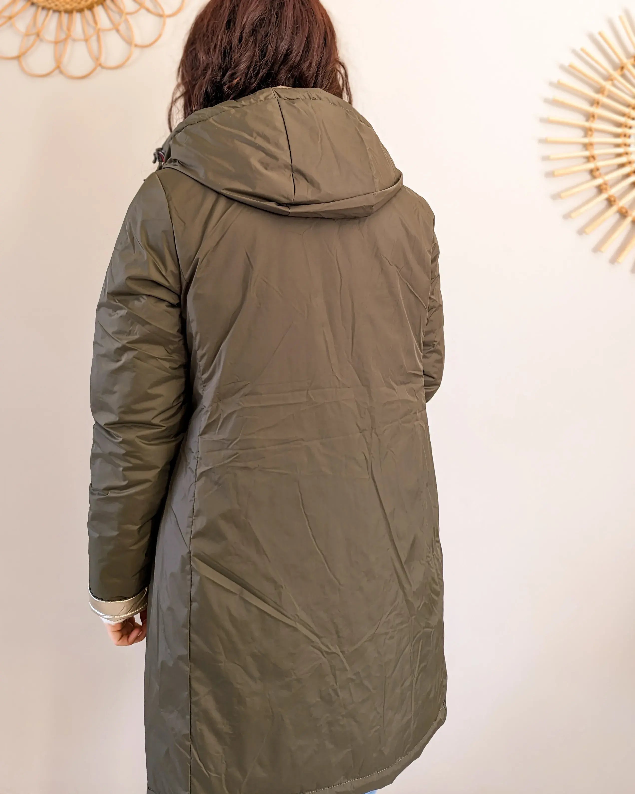Doudoune réversible imperméable Laura Jo - Amélia kaki/dorée longue