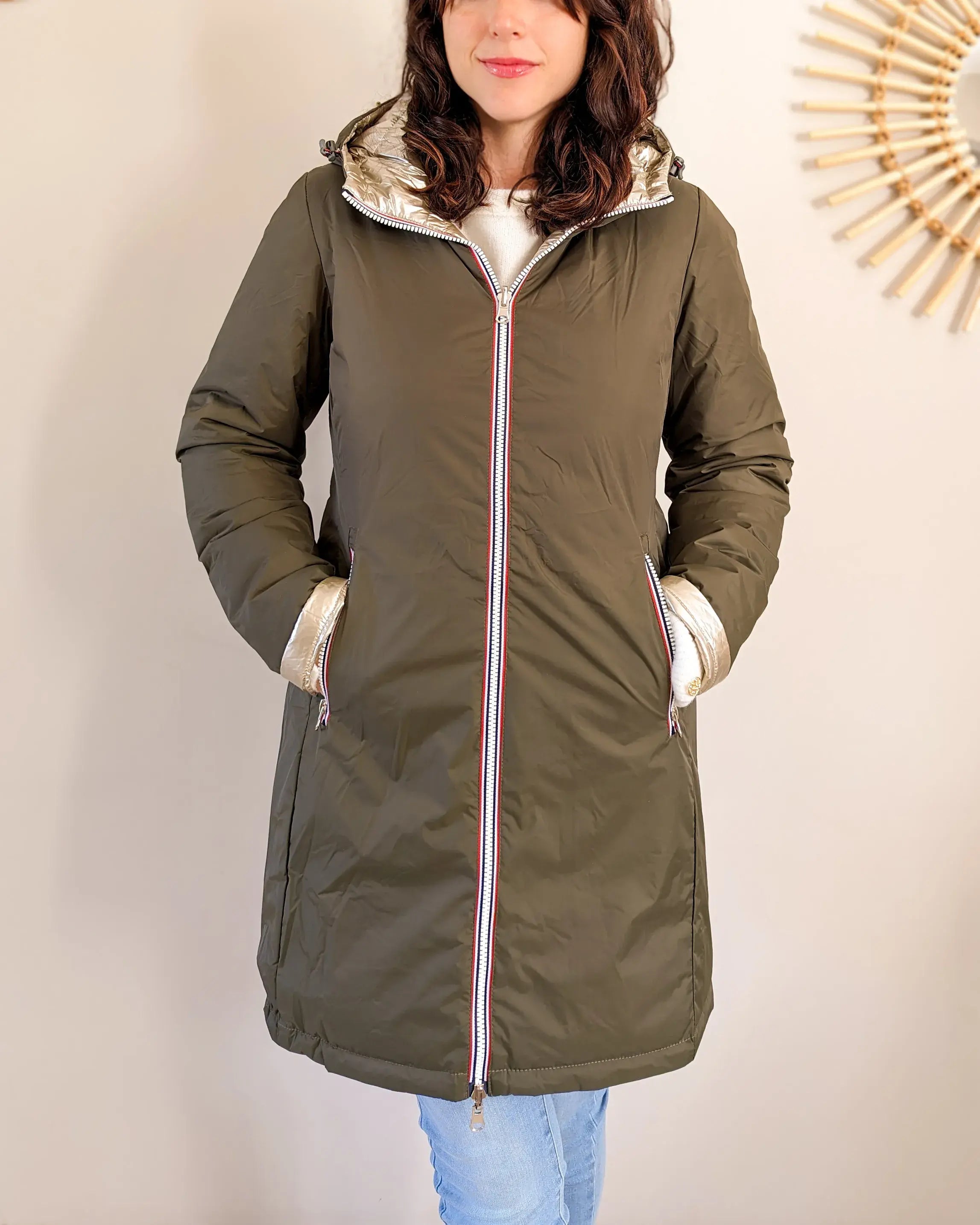 Doudoune réversible imperméable Laura Jo - Amélia kaki/dorée longue