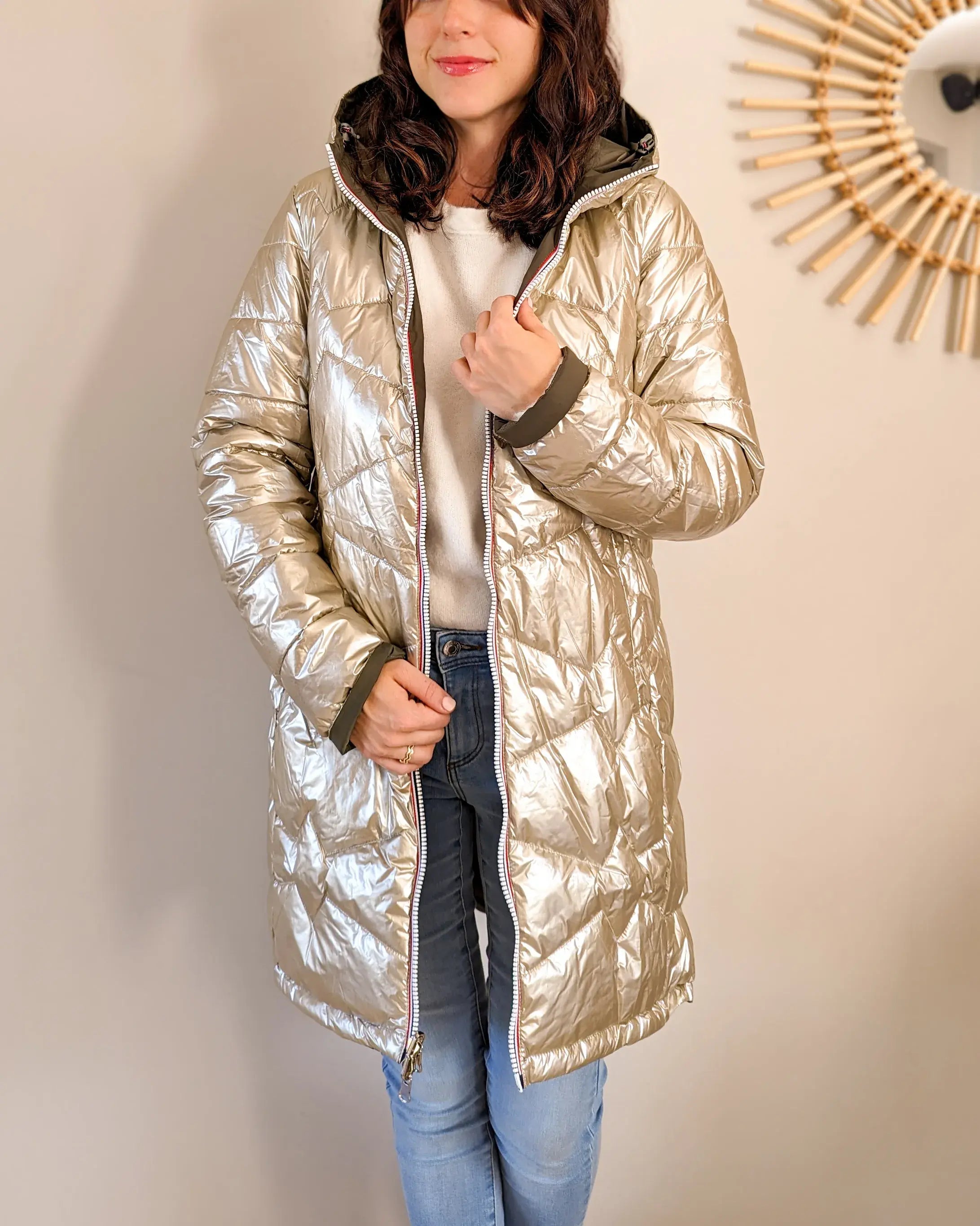 Doudoune réversible imperméable Laura Jo - Amélia kaki/dorée longue