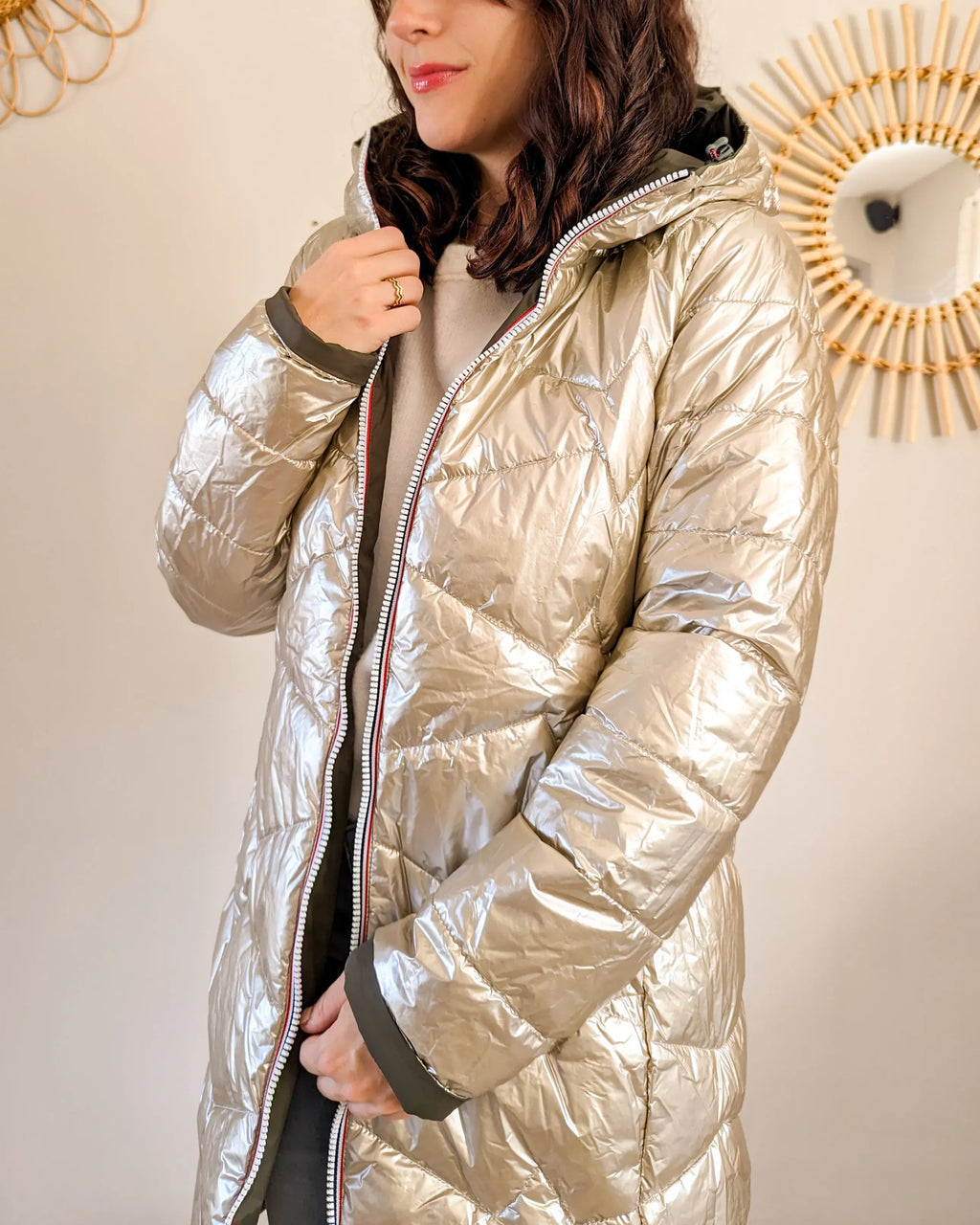 Doudoune réversible imperméable Laura Jo - Amélia kaki/dorée longue