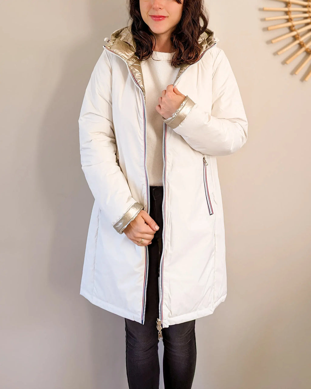 Doudoune réversible imperméable Laura Jo - Amélia blanche/dorée longue