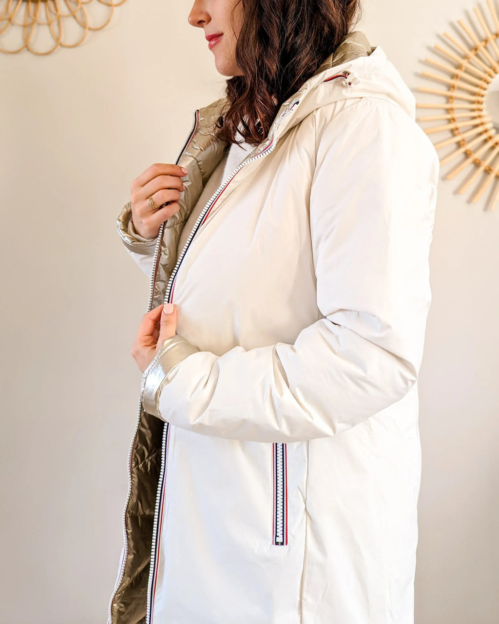 Doudoune réversible imperméable Laura Jo - Amélia blanche/dorée longue