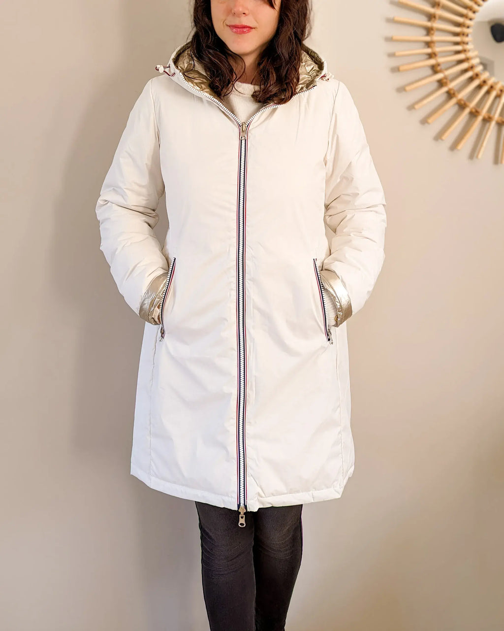 Doudoune réversible imperméable Laura Jo - Amélia blanche/dorée longue