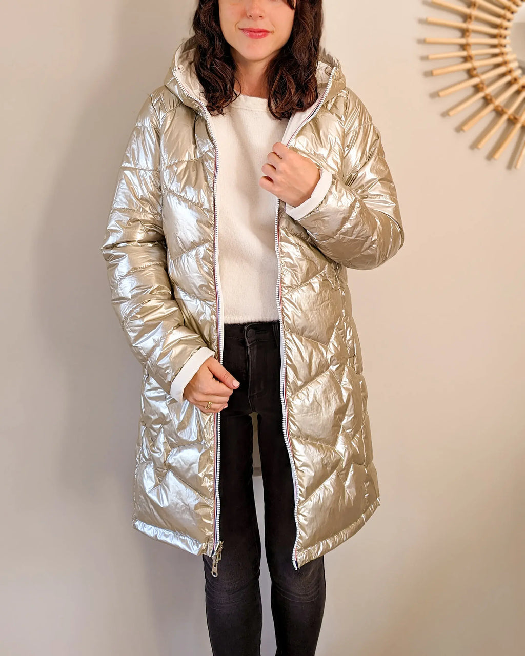 Doudoune réversible imperméable Laura Jo - Amélia blanche/dorée longue