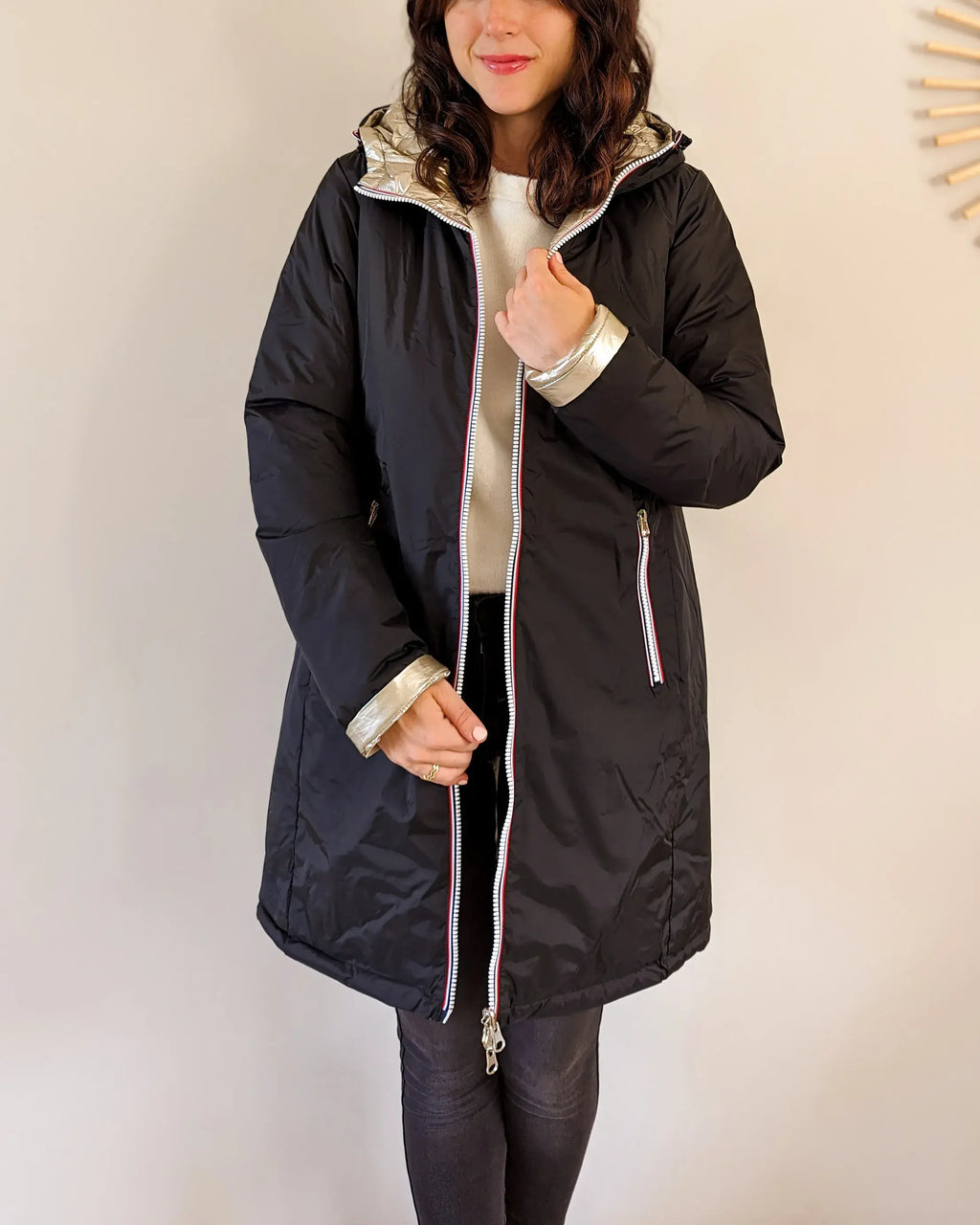 Doudoune réversible imperméable Laura Jo - Amélia noire/dorée longue