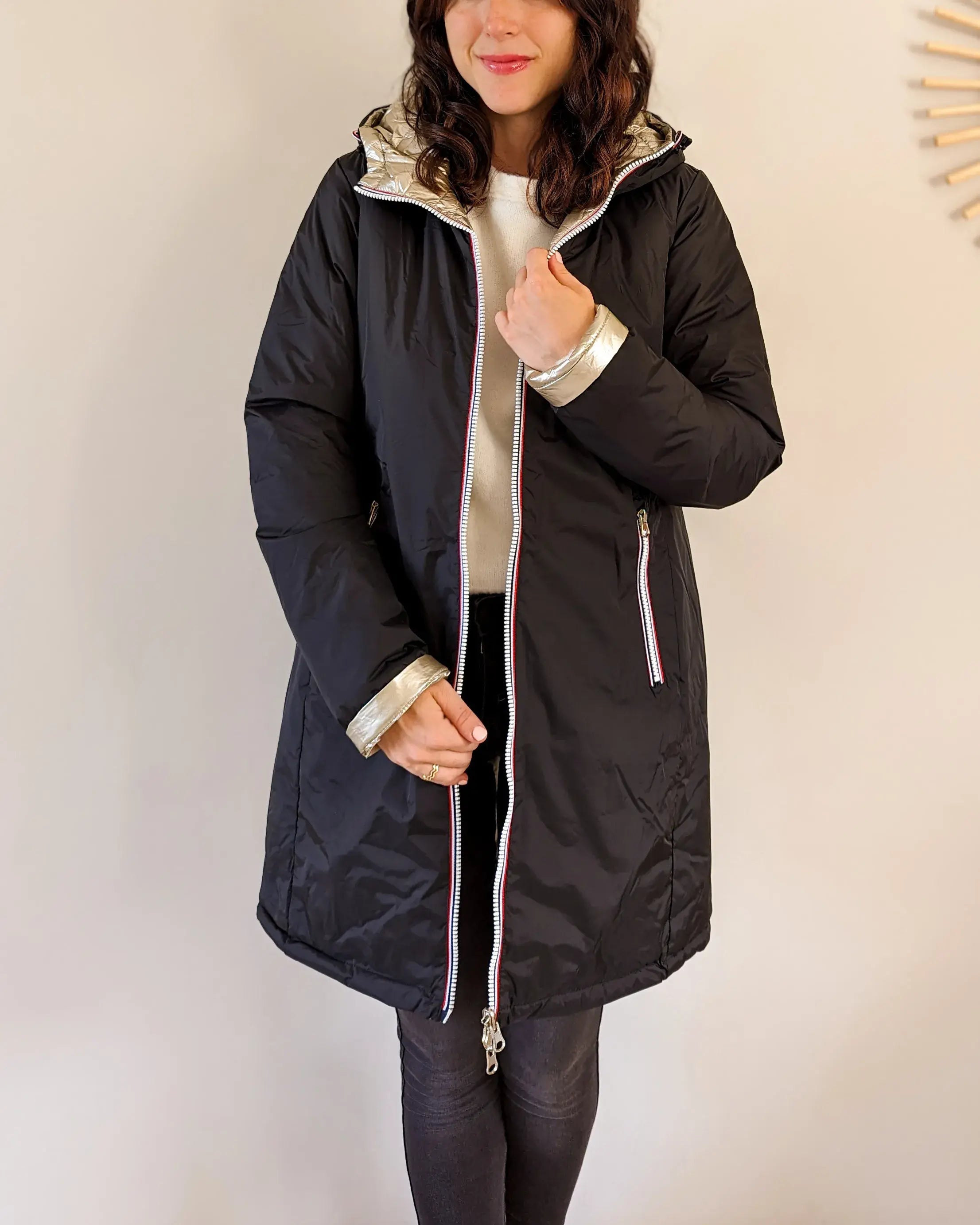 Doudoune réversible imperméable Laura Jo - Amélia noire/dorée longue