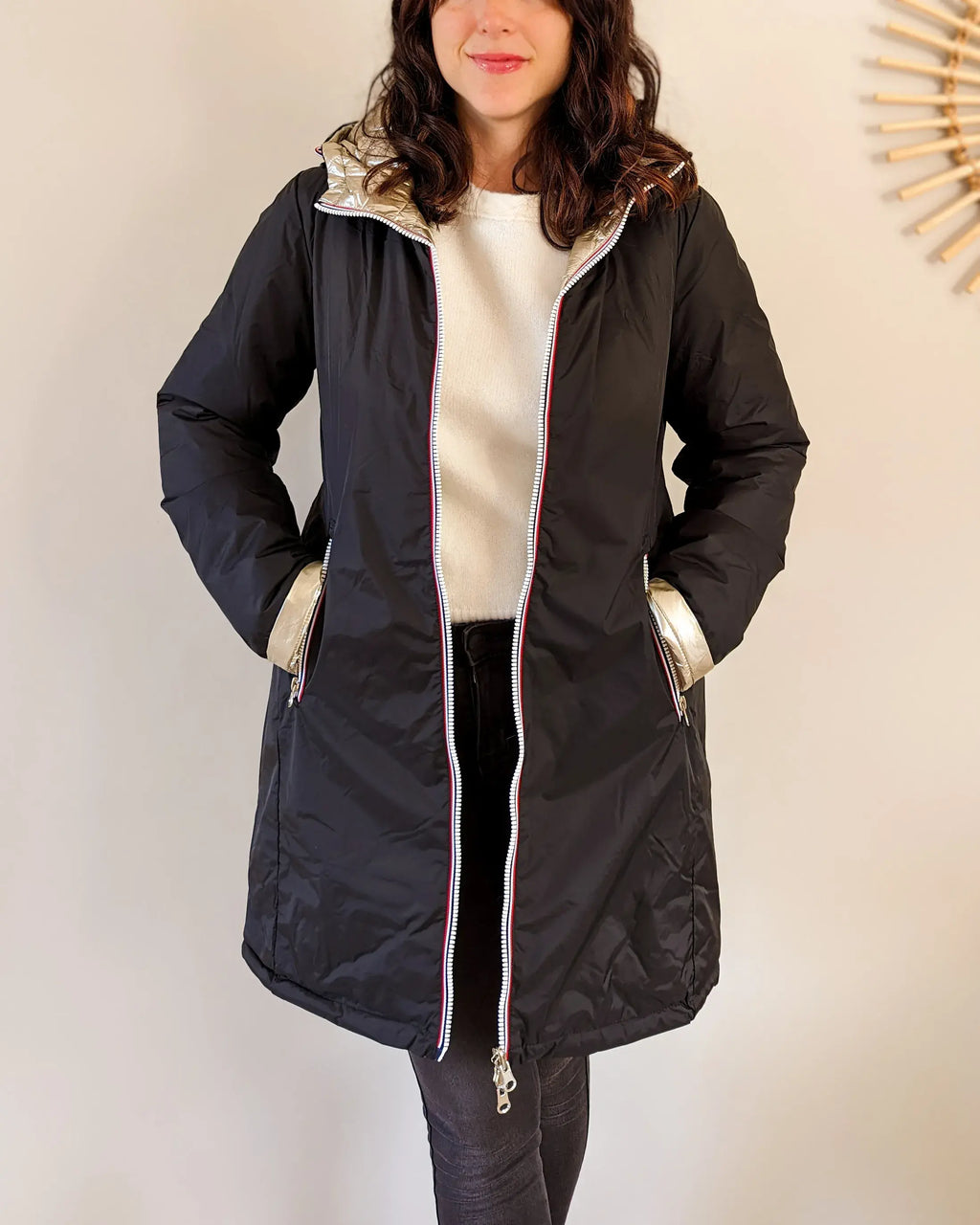 Doudoune réversible imperméable Laura Jo - Amélia noire/dorée longue