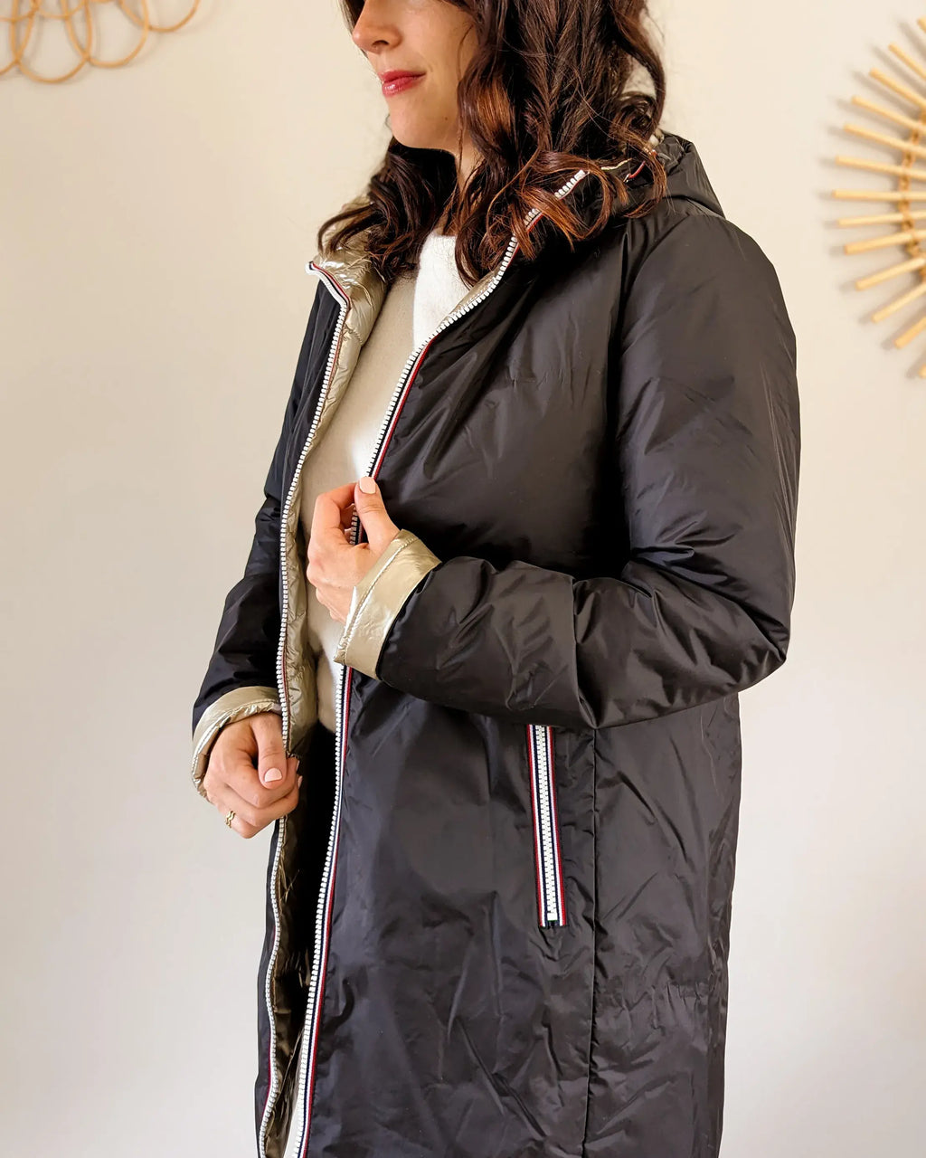 Doudoune réversible imperméable Laura Jo - Amélia noire/dorée longue