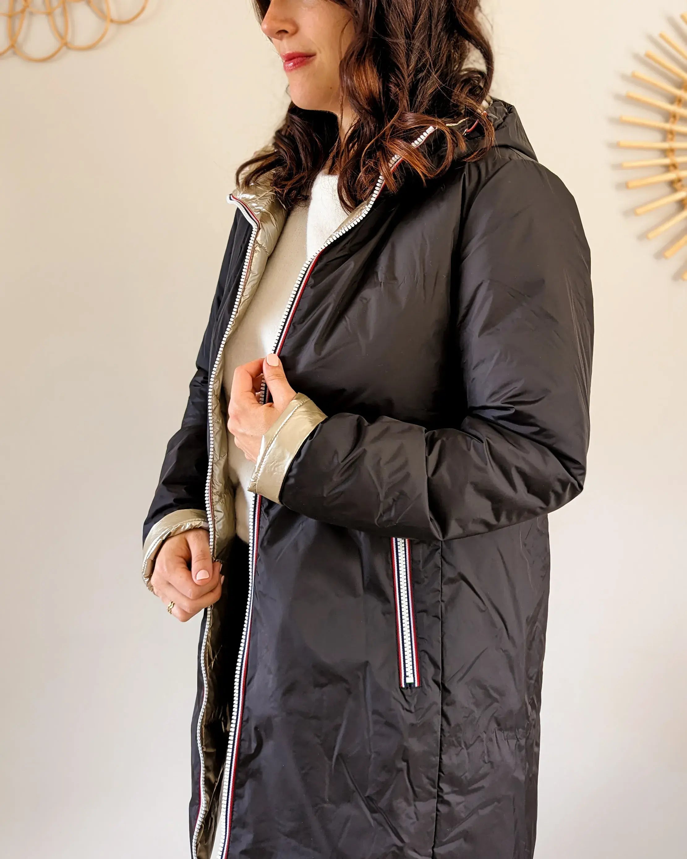 Doudoune réversible imperméable Laura Jo - Amélia noire/dorée longue