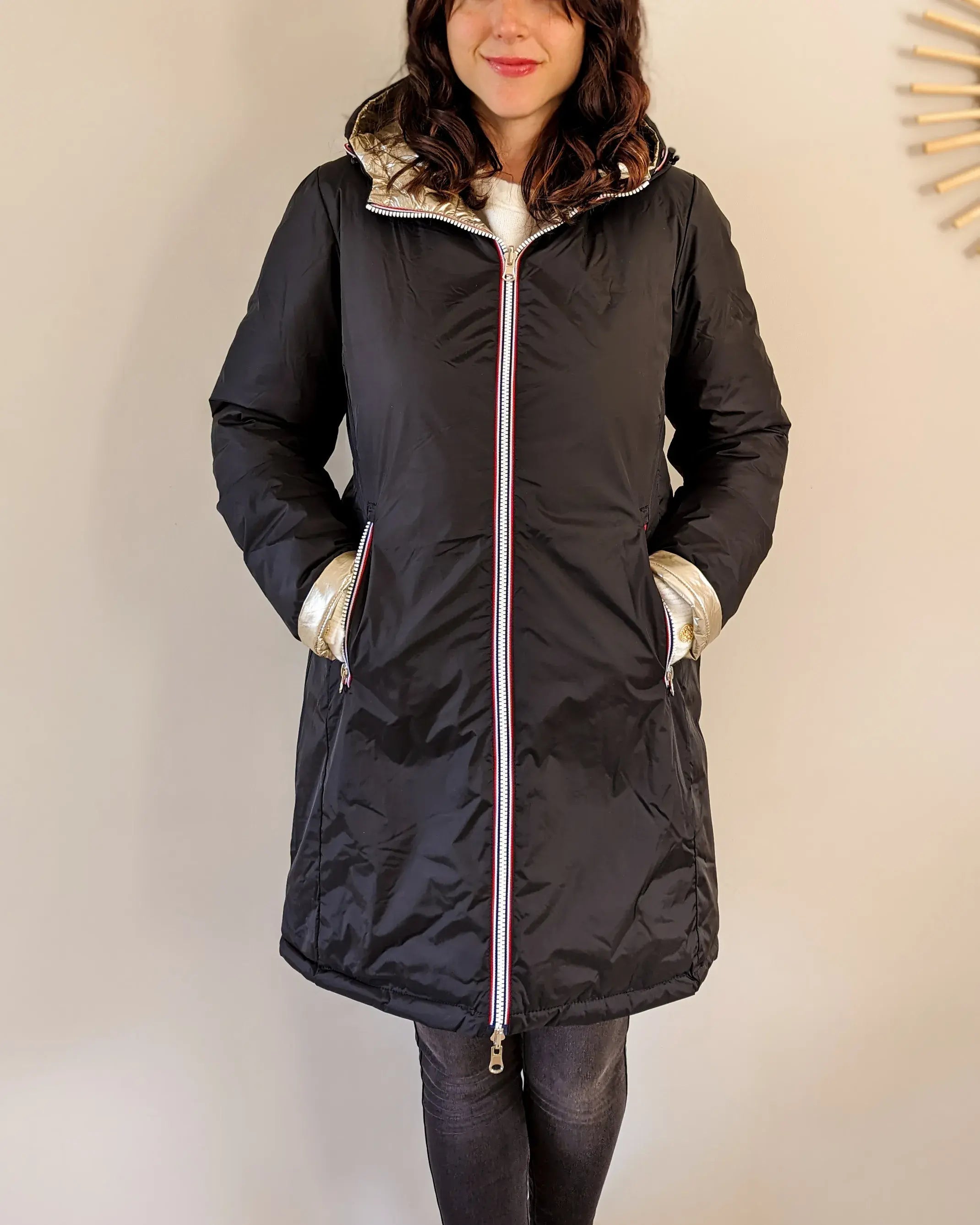 Doudoune réversible imperméable Laura Jo - Amélia noire/dorée longue