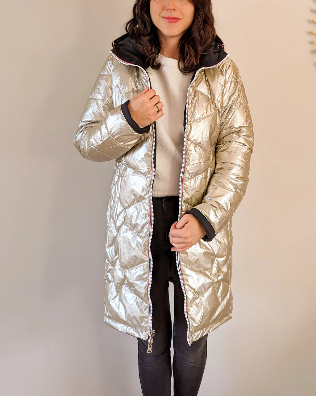 Doudoune réversible imperméable Laura Jo - Amélia noire/dorée longue