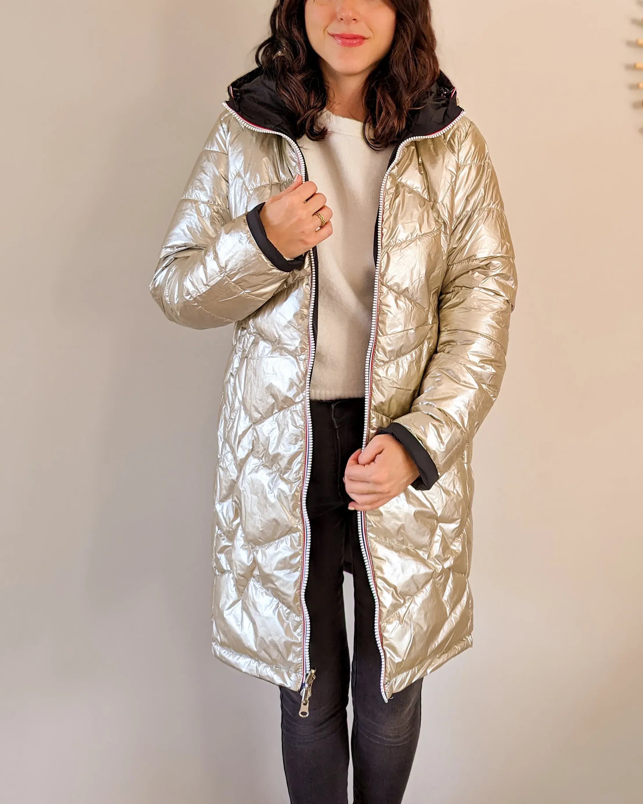 Doudoune réversible imperméable Laura Jo - Amélia noire/dorée longue