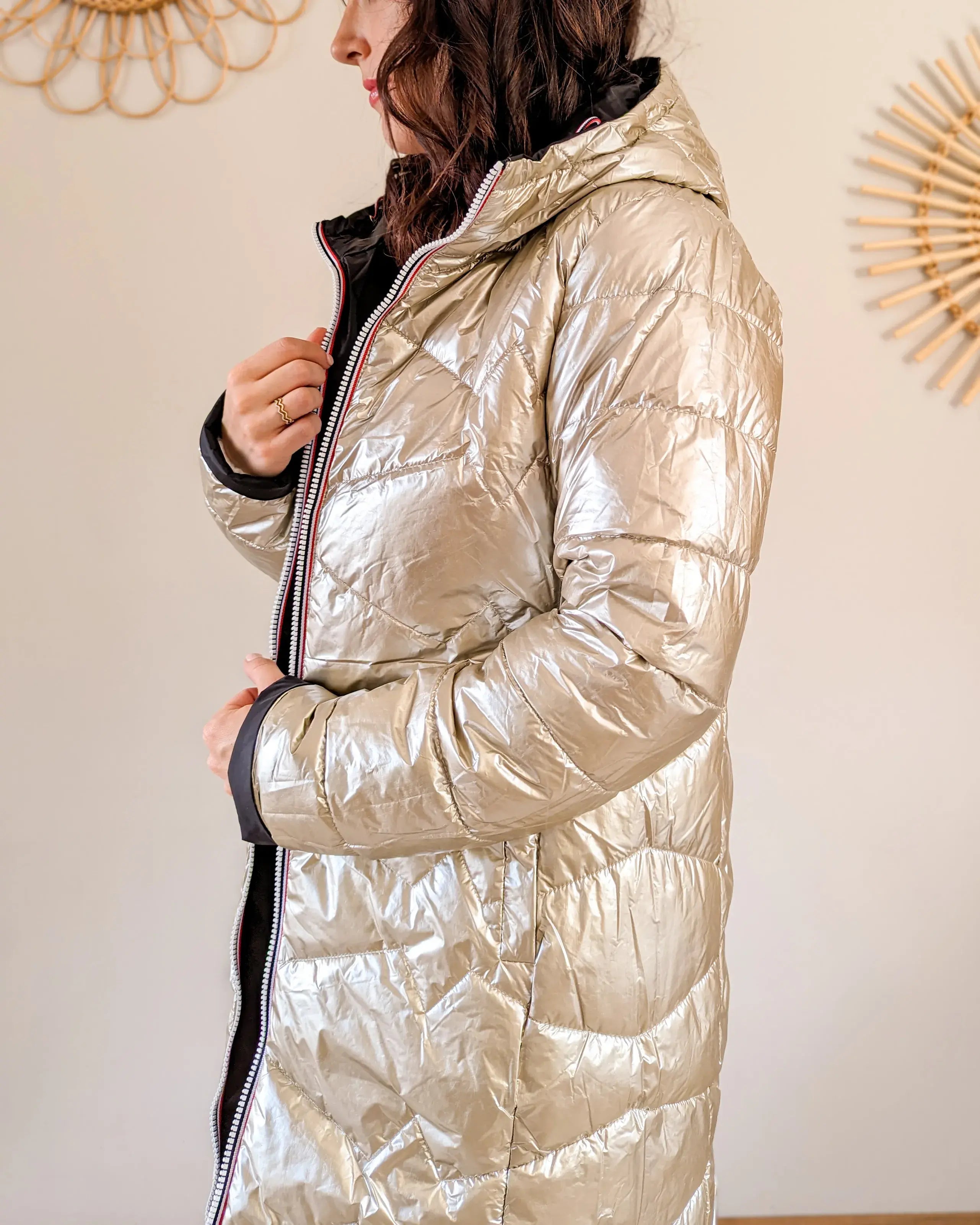 Doudoune réversible imperméable Laura Jo - Amélia noire/dorée longue